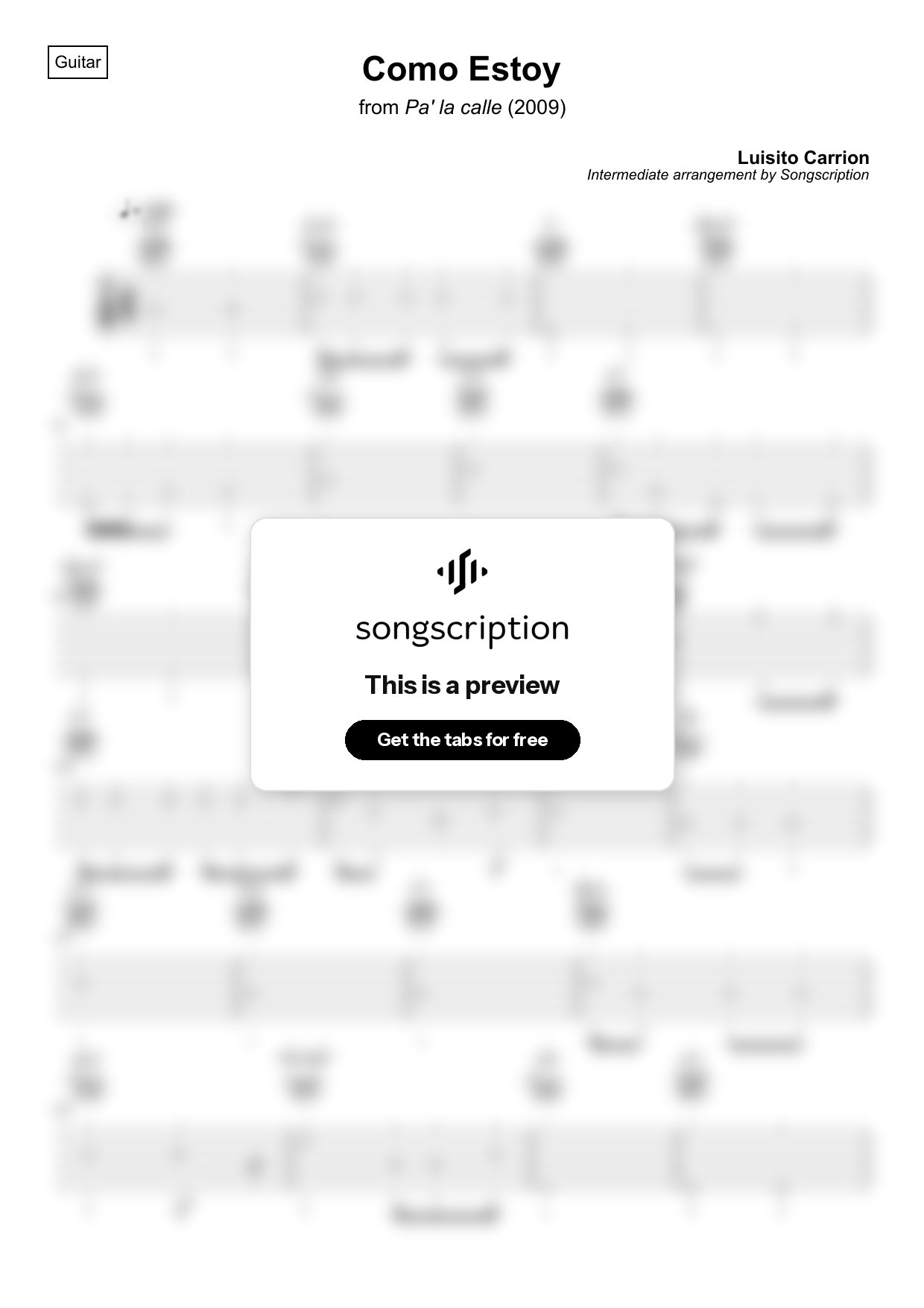 Intermediate Acoustic Guitar Tabs for "Como Estoy" by Luisito Carrion