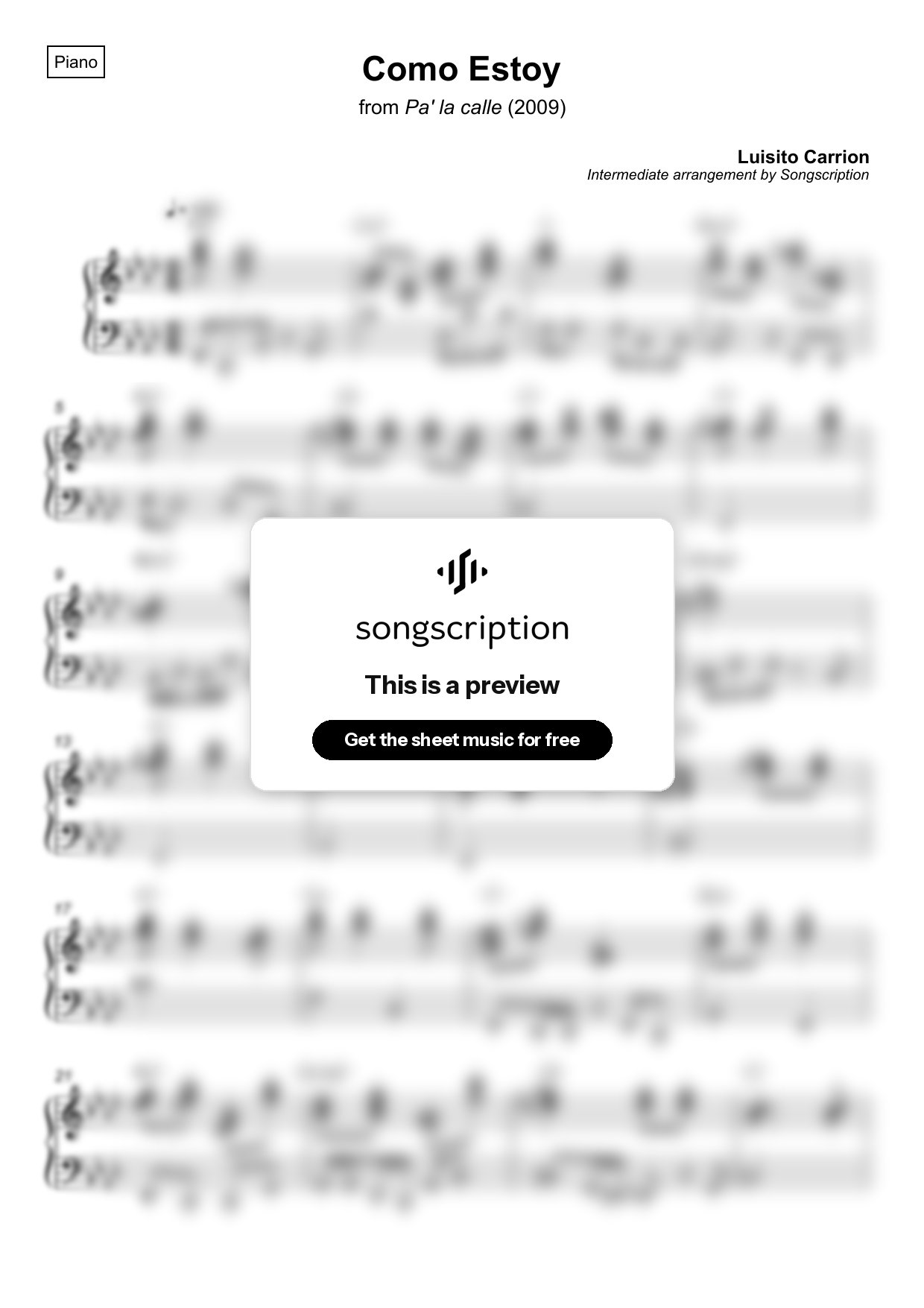 Intermediate Piano Sheet Music for "Como Estoy" by Luisito Carrion