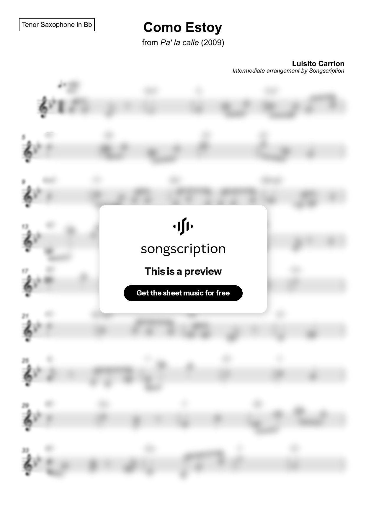 Intermediate Tenor Sax Sheet Music for "Como Estoy" by Luisito Carrion