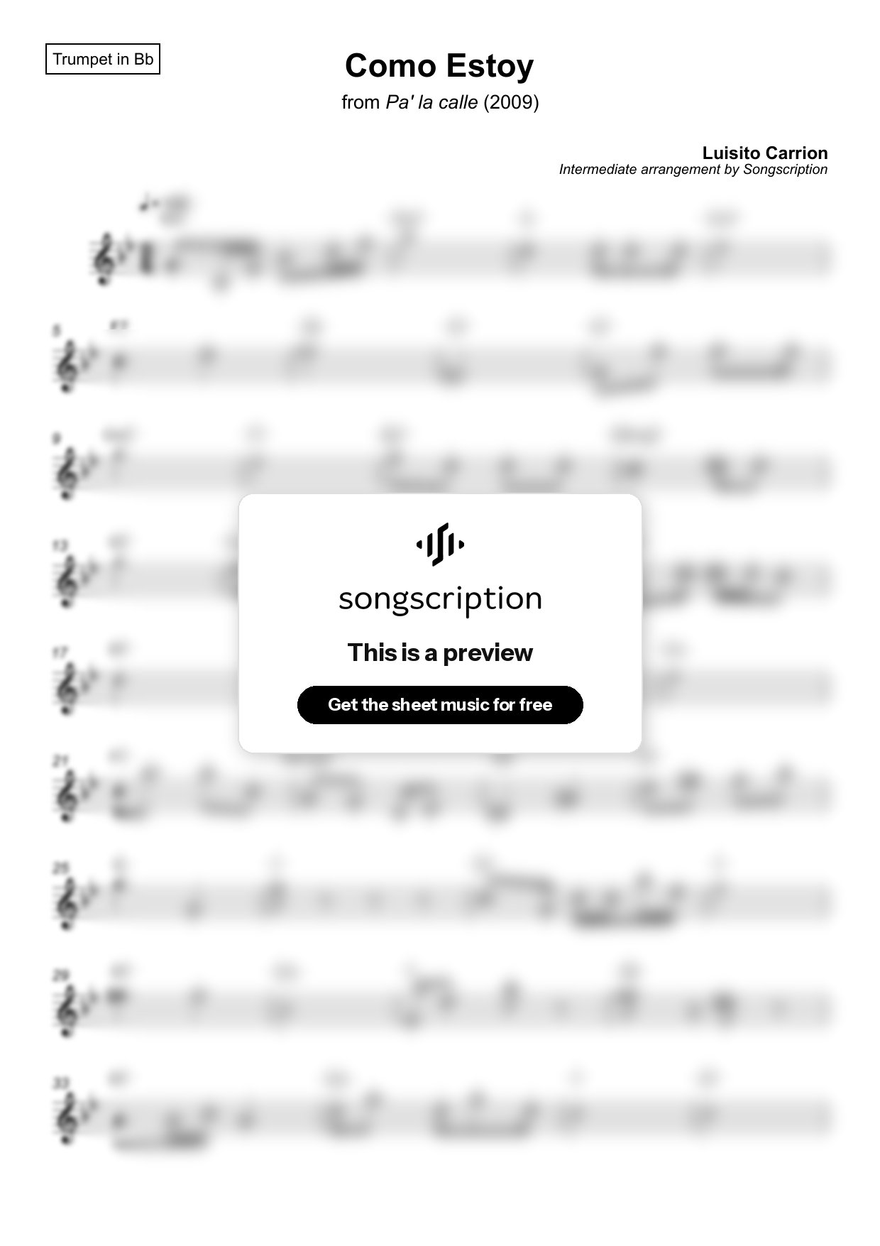 Intermediate Trumpet Sheet Music for "Como Estoy" by Luisito Carrion