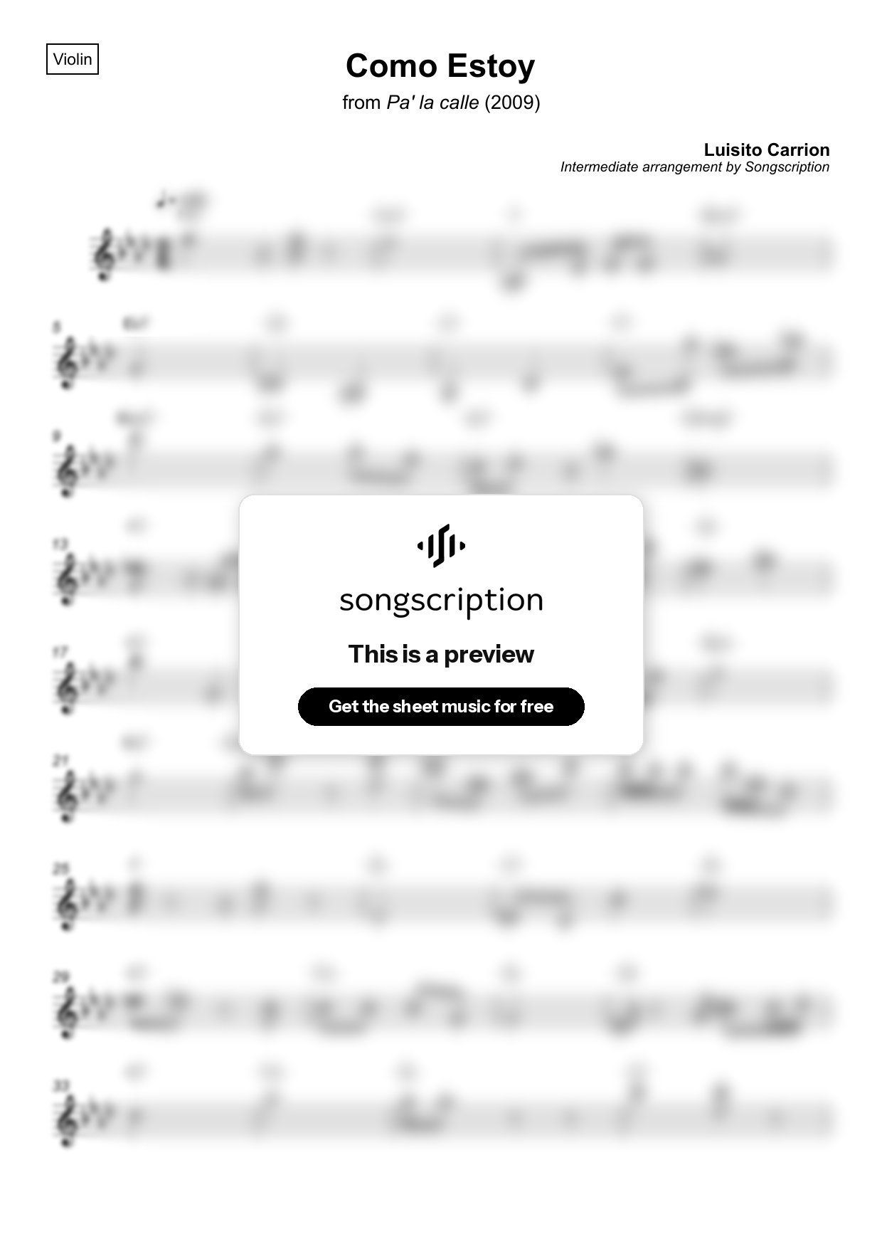 Intermediate Violin Sheet Music for "Como Estoy" by Luisito Carrion
