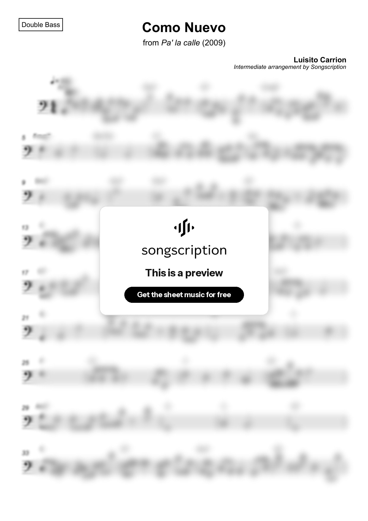 Intermediate Double Bass Sheet Music for "Como Nuevo" by Luisito Carrion