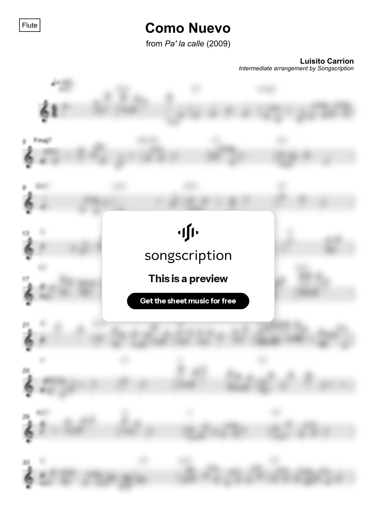 Intermediate Flute Sheet Music for "Como Nuevo" by Luisito Carrion