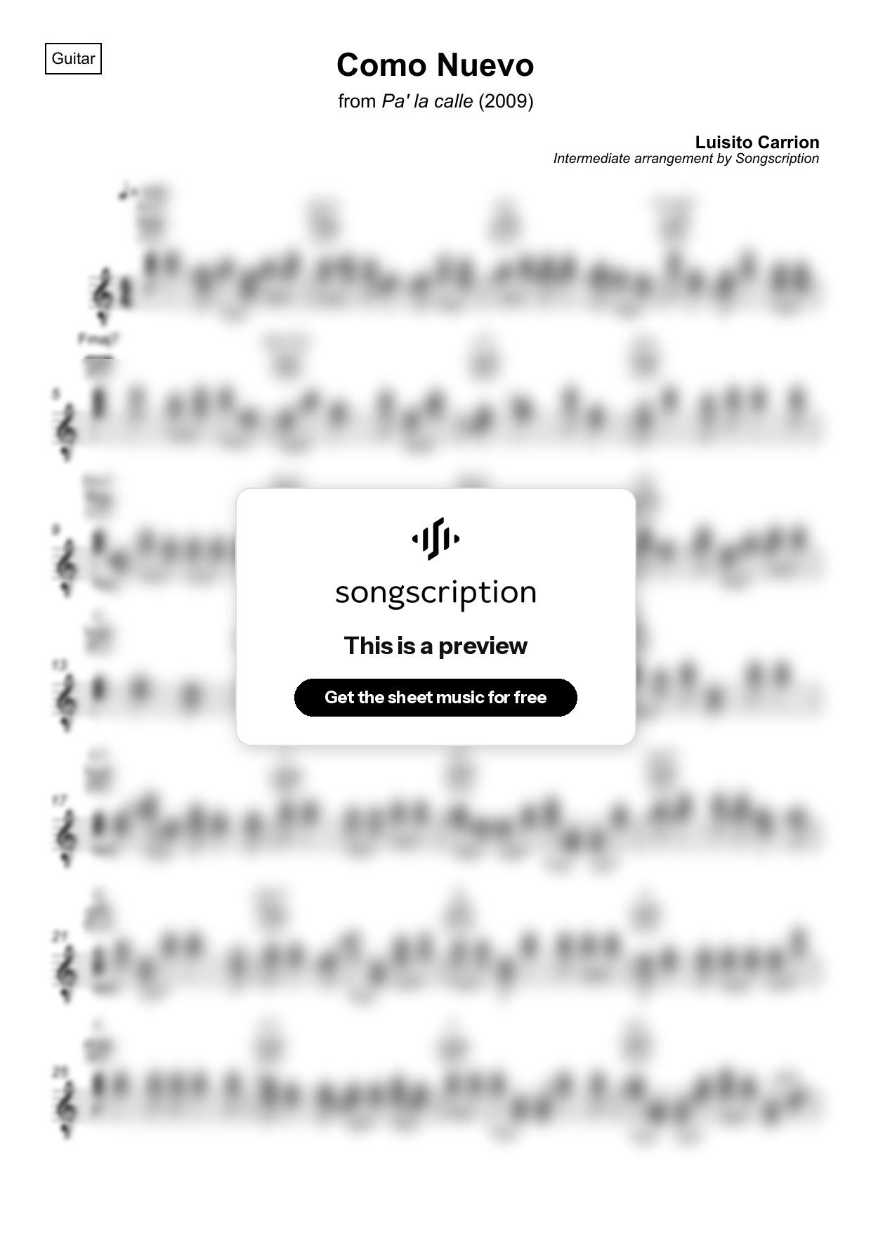 Intermediate Acoustic Guitar Sheet Music for "Como Nuevo" by Luisito Carrion