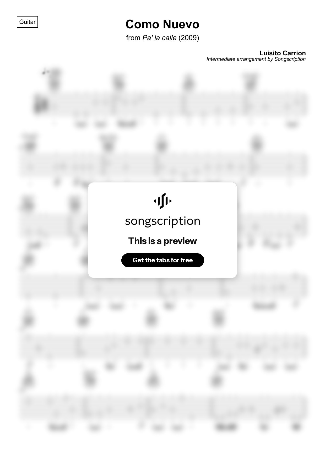 Intermediate Acoustic Guitar Tabs for "Como Nuevo" by Luisito Carrion