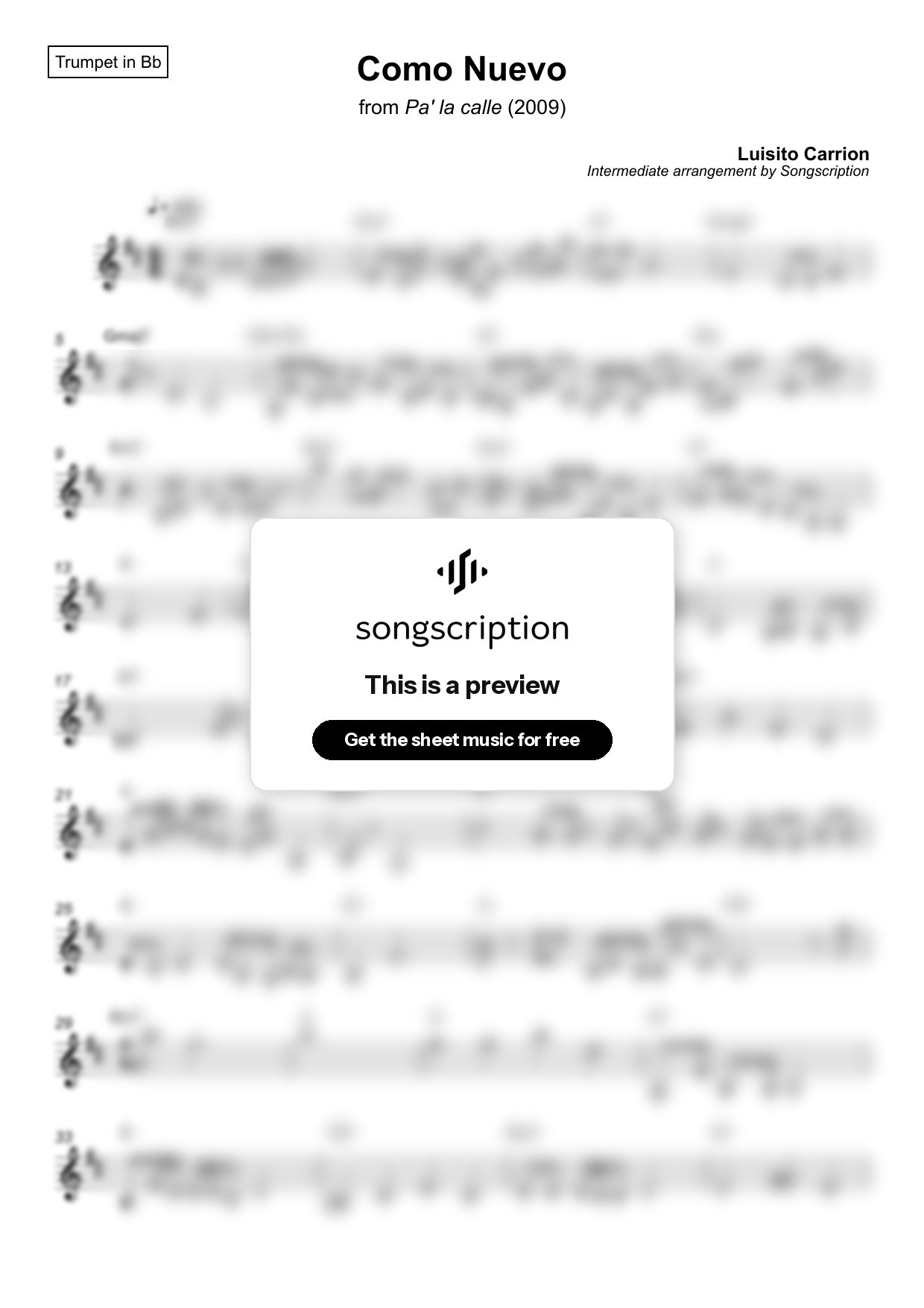 Intermediate Trumpet Sheet Music for "Como Nuevo" by Luisito Carrion