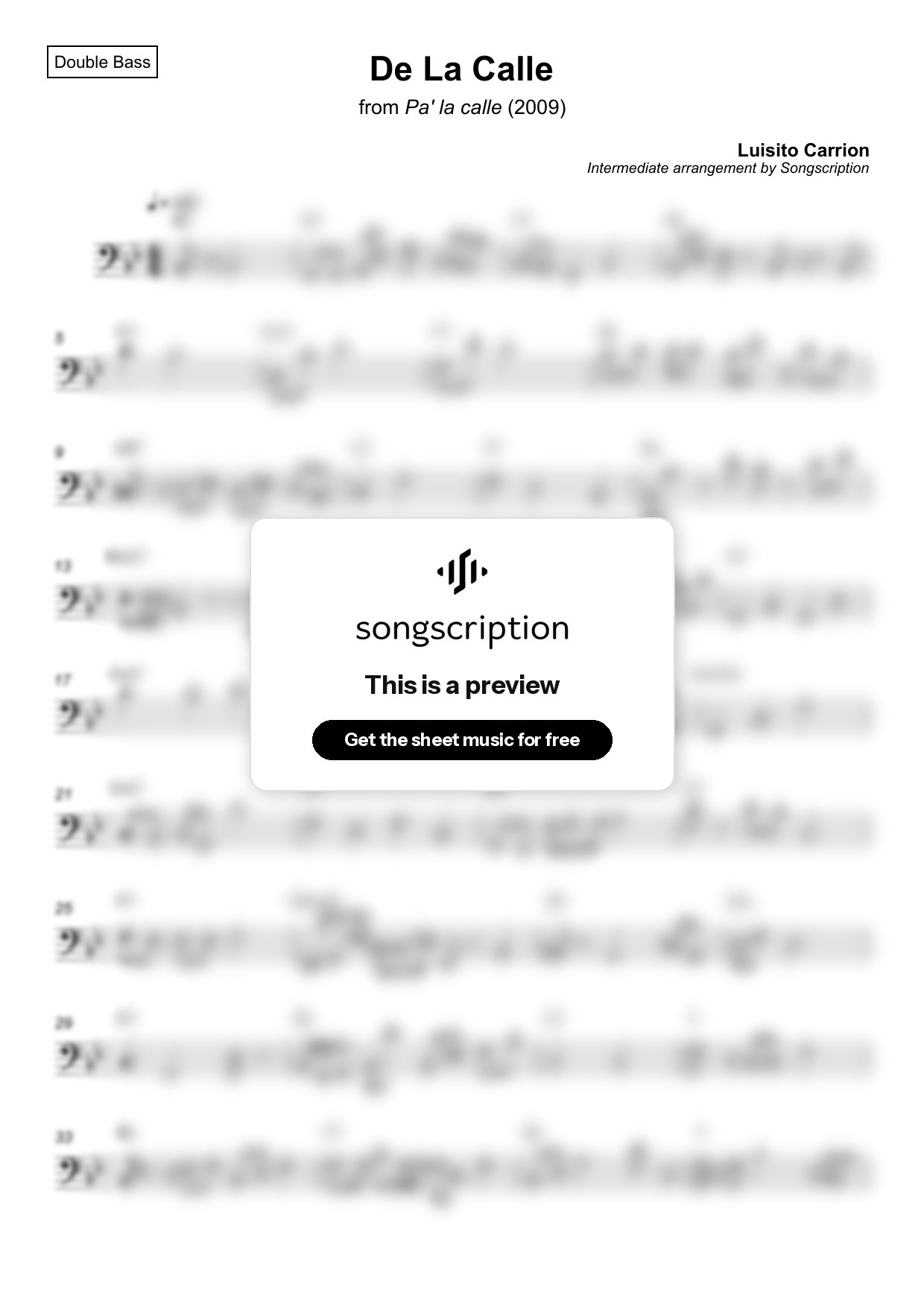Intermediate Double Bass Sheet Music for "De La Calle" by Luisito Carrion