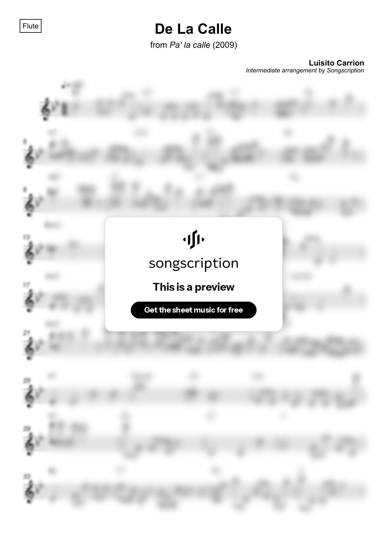 Intermediate Flute Sheet Music for "De La Calle" by Luisito Carrion