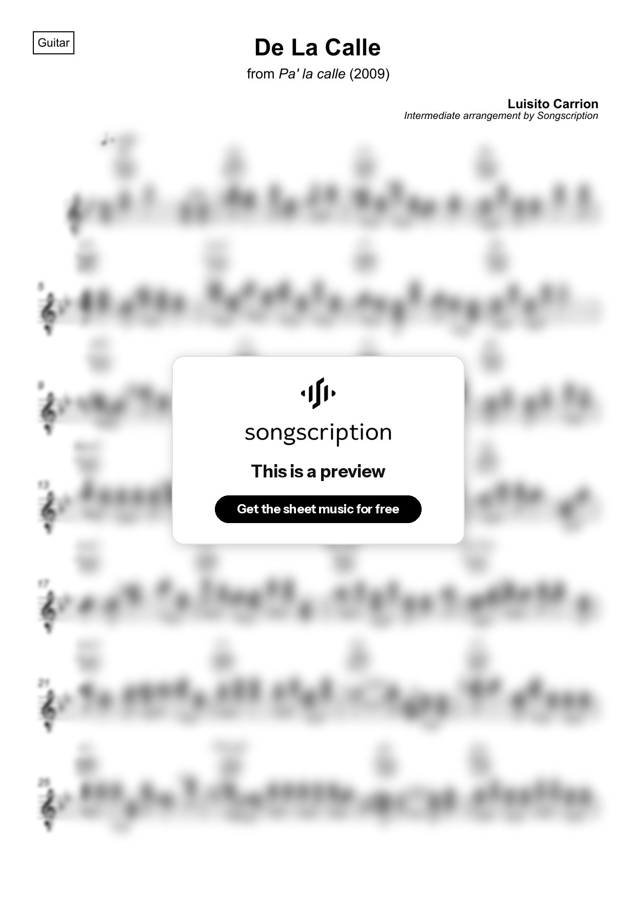 Intermediate Acoustic Guitar Sheet Music for "De La Calle" by Luisito Carrion