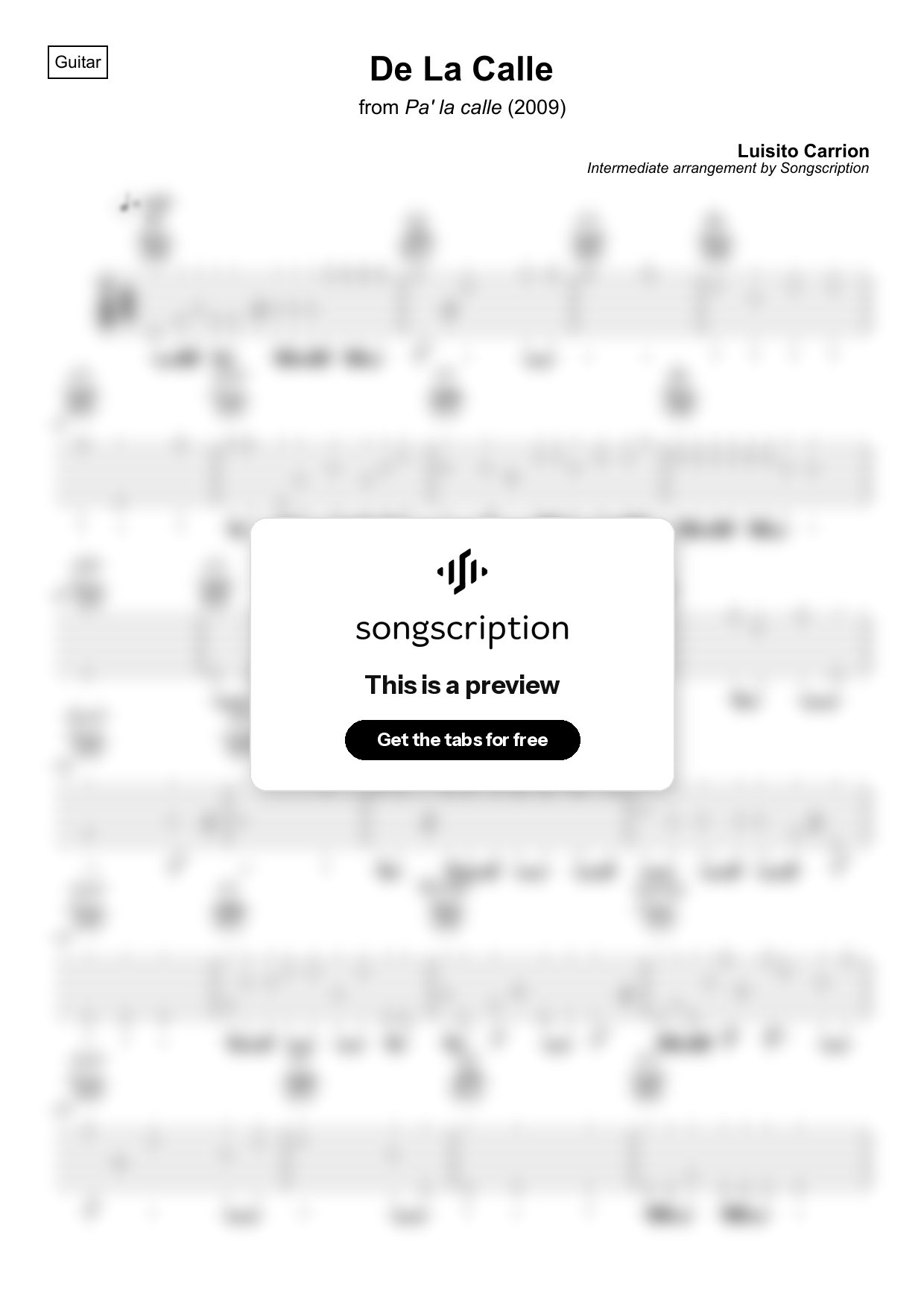 Intermediate Acoustic Guitar Tabs for "De La Calle" by Luisito Carrion