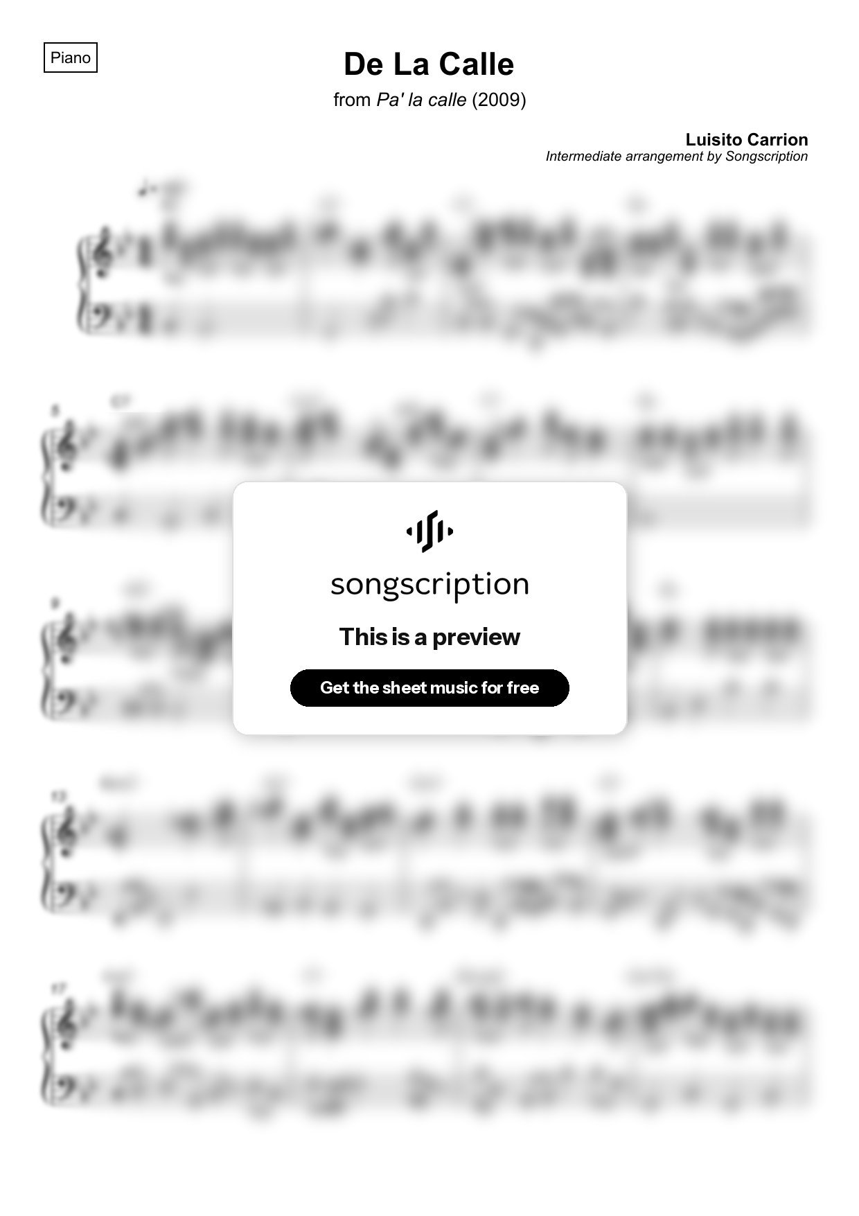 Intermediate Piano Sheet Music for "De La Calle" by Luisito Carrion