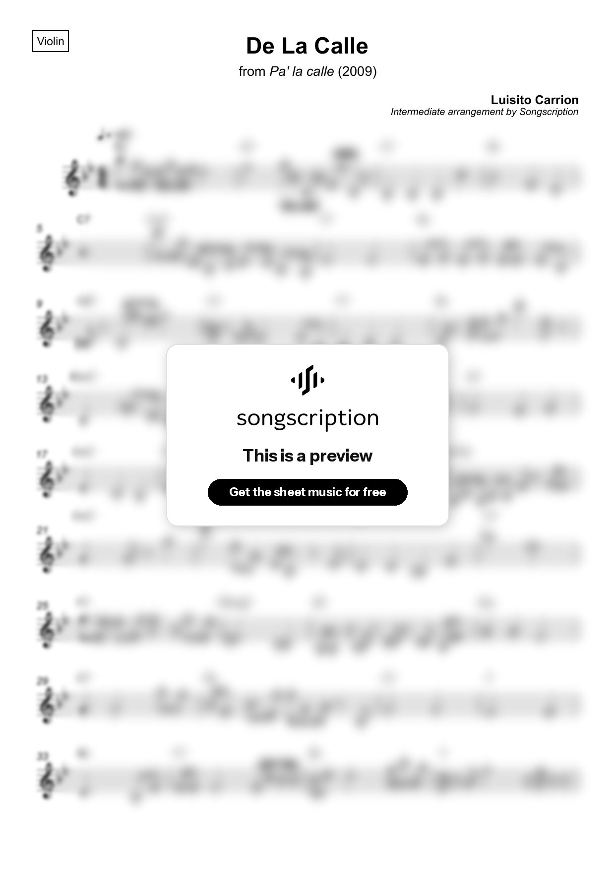 Intermediate Violin Sheet Music for "De La Calle" by Luisito Carrion