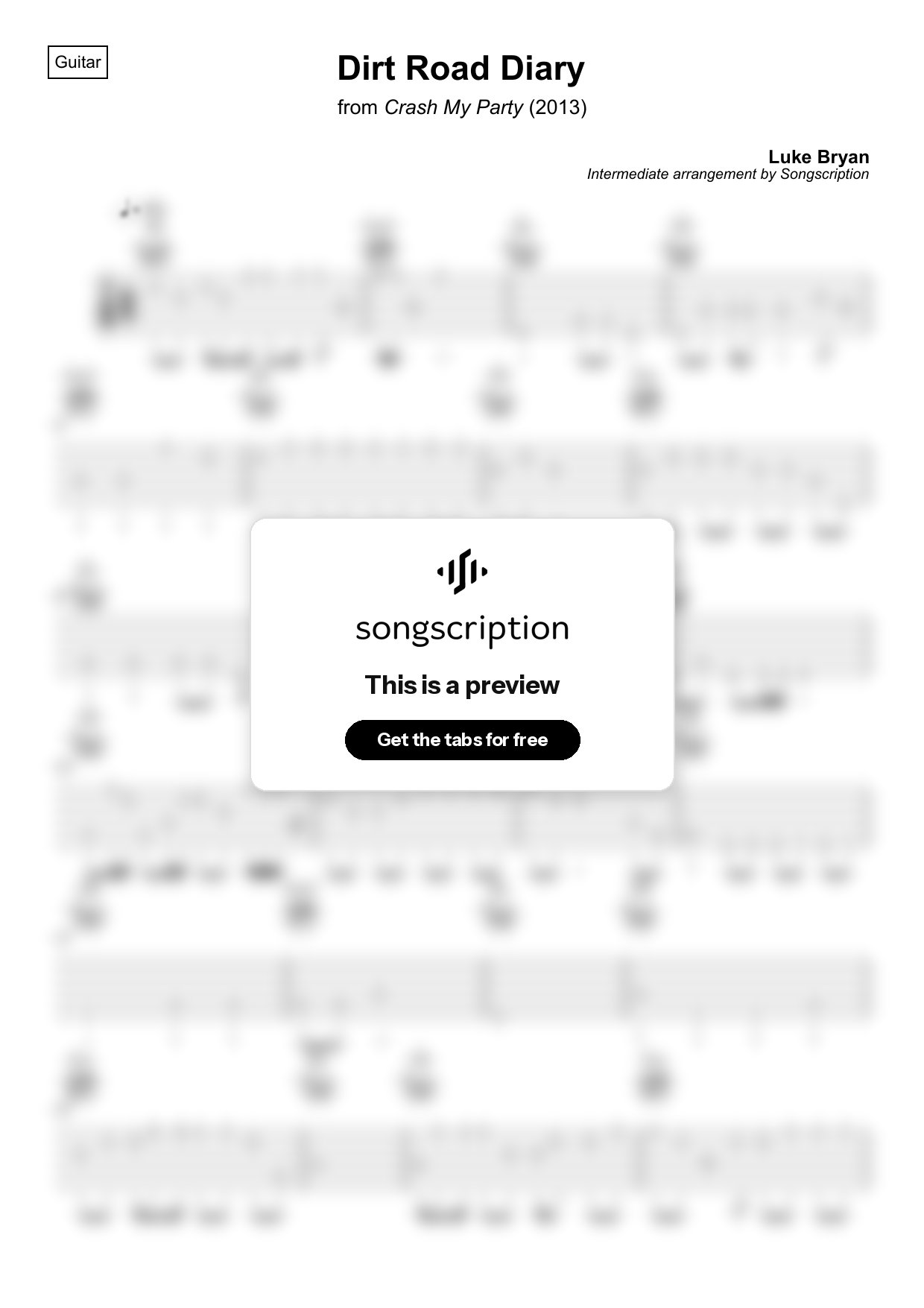 Intermediate Acoustic Guitar Tabs for "Dirt Road Diary" by Luke Bryan