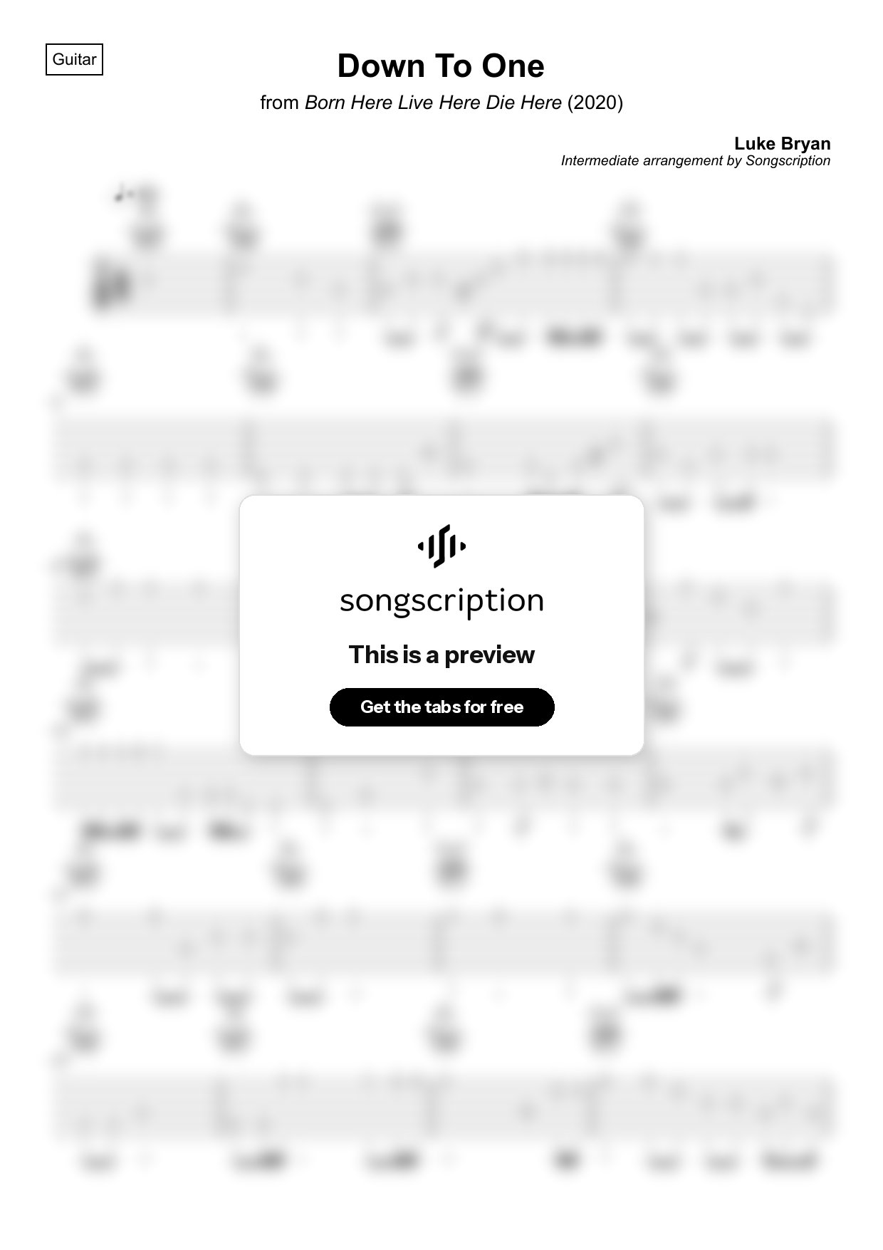 Intermediate Acoustic Guitar Tabs for "Down To One" by Luke Bryan