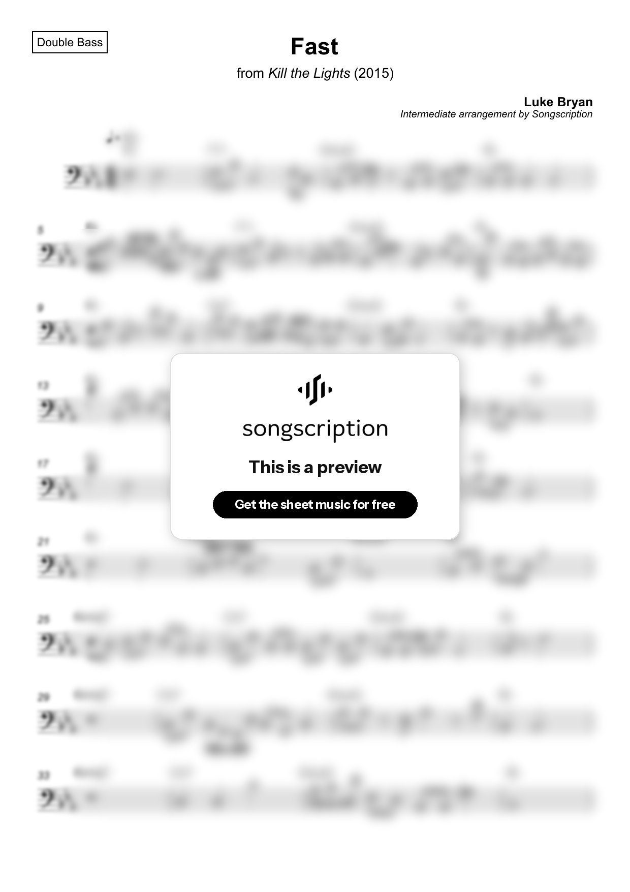 Intermediate Double Bass Sheet Music for "Fast" by Luke Bryan