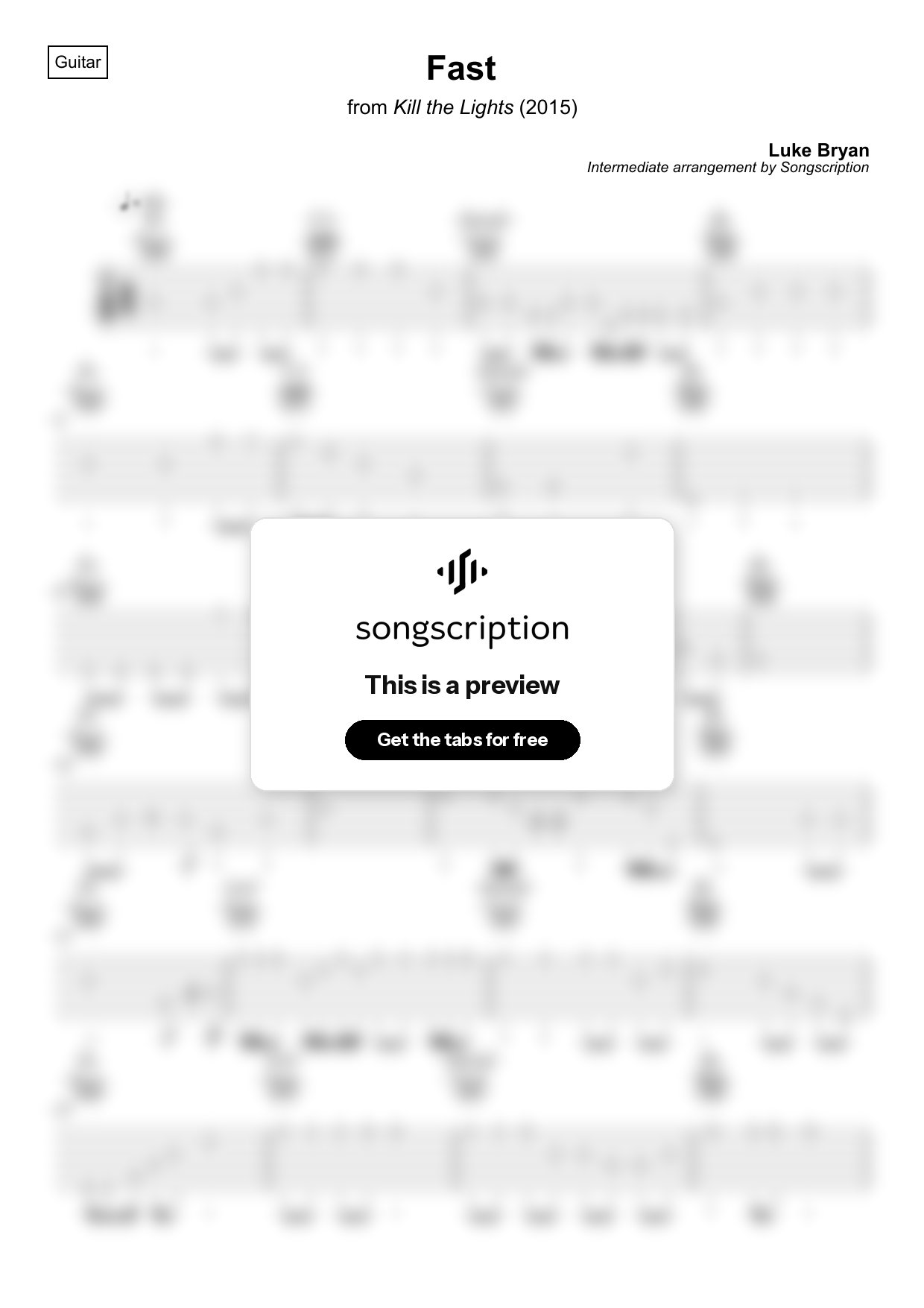 Intermediate Acoustic Guitar Tabs for "Fast" by Luke Bryan