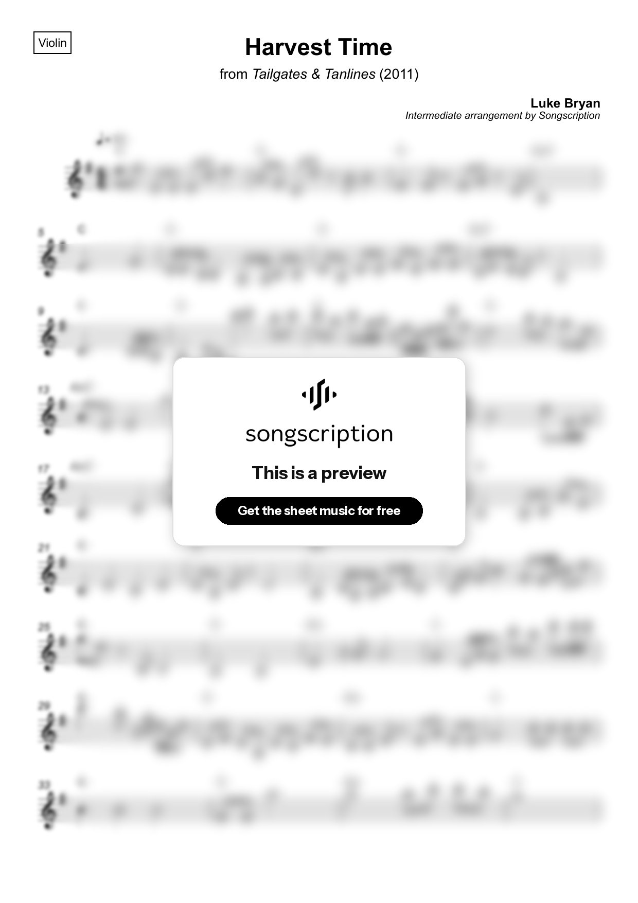 Intermediate Violin Sheet Music for "Harvest Time" by Luke Bryan