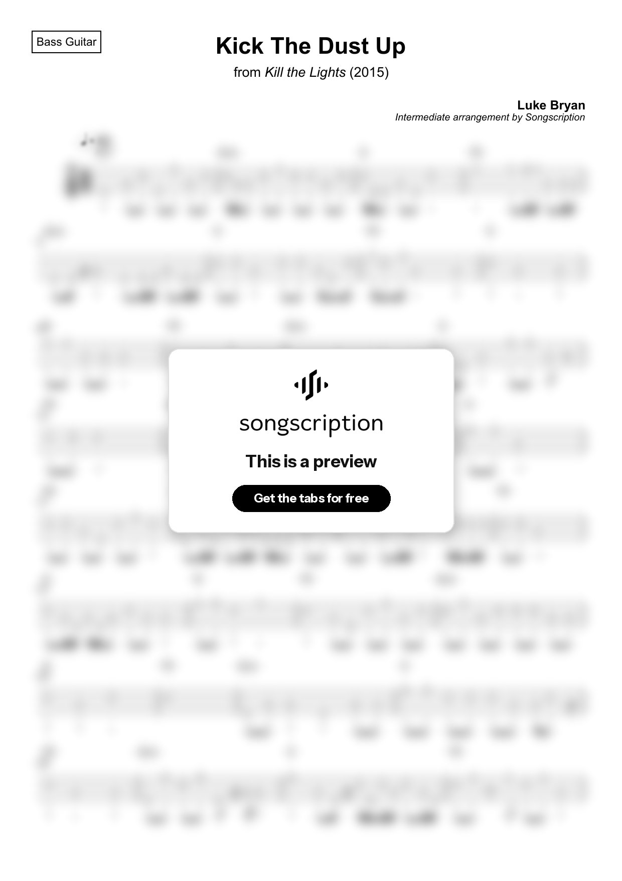 Intermediate Bass Guitar Tabs for "Kick The Dust Up" by Luke Bryan
