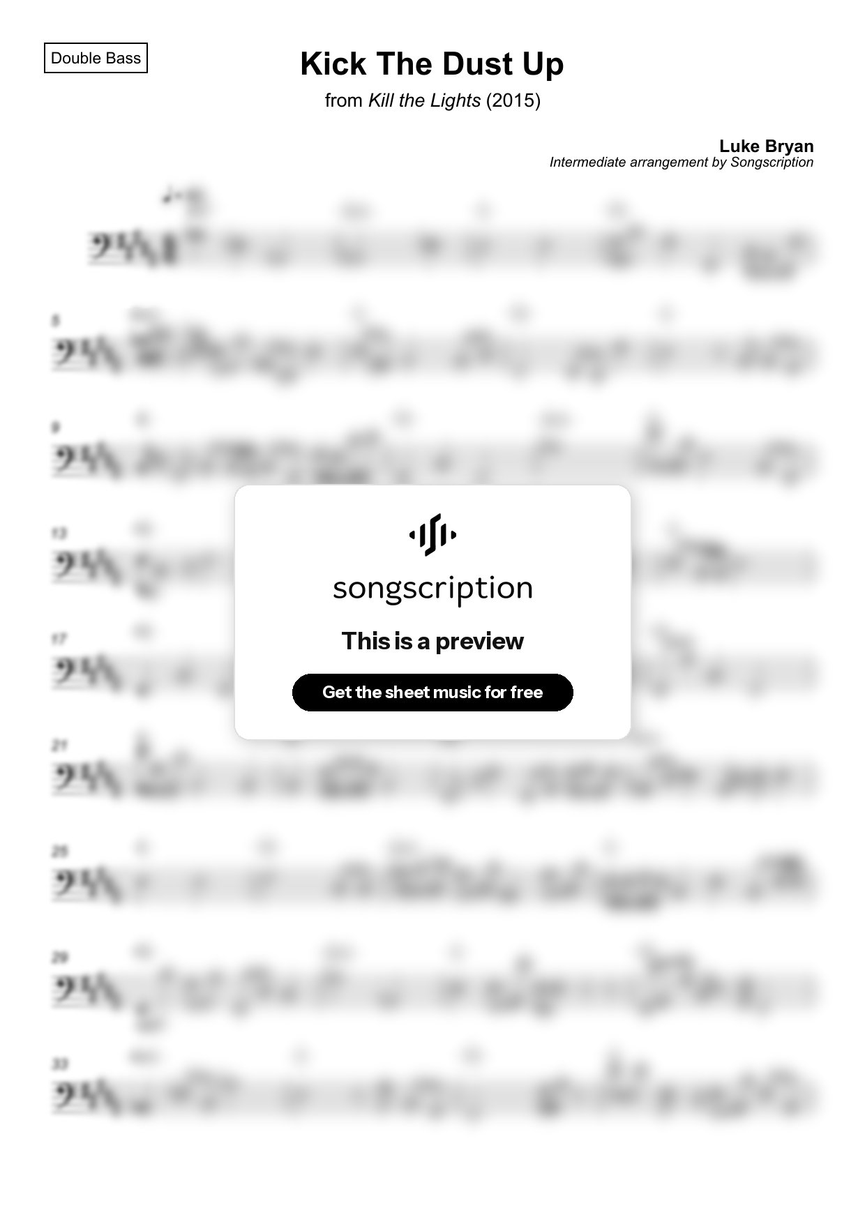 Intermediate Double Bass Sheet Music for "Kick The Dust Up" by Luke Bryan
