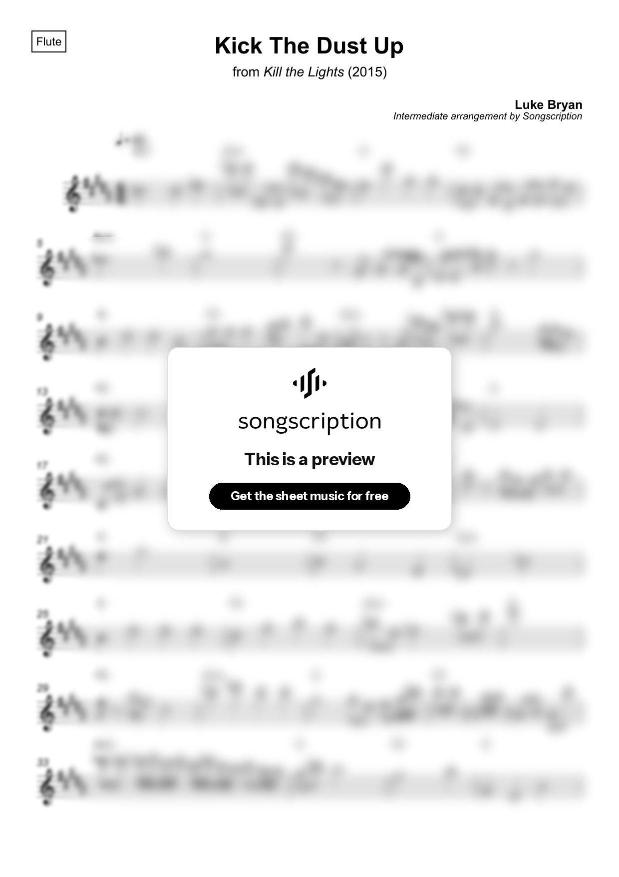 Intermediate Flute Sheet Music for "Kick The Dust Up" by Luke Bryan