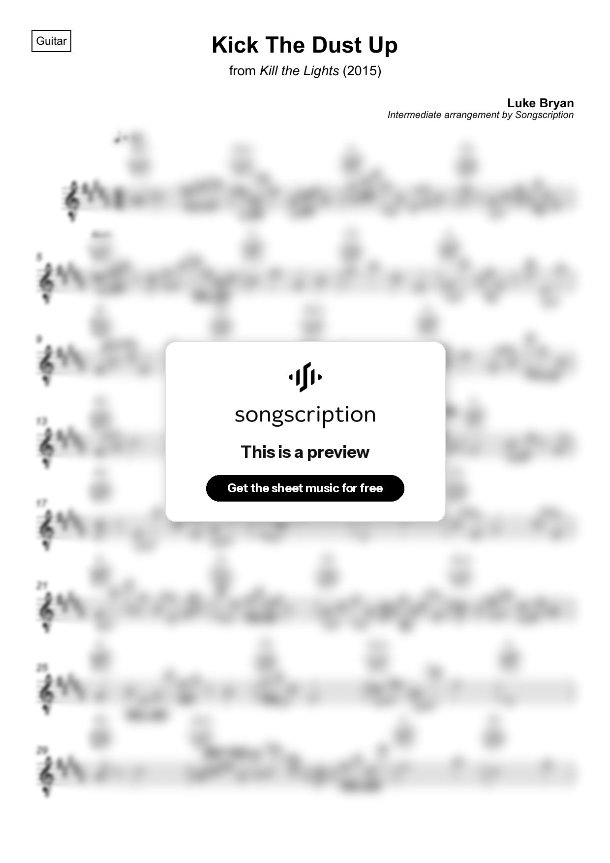 Intermediate Acoustic Guitar Sheet Music for "Kick The Dust Up" by Luke Bryan