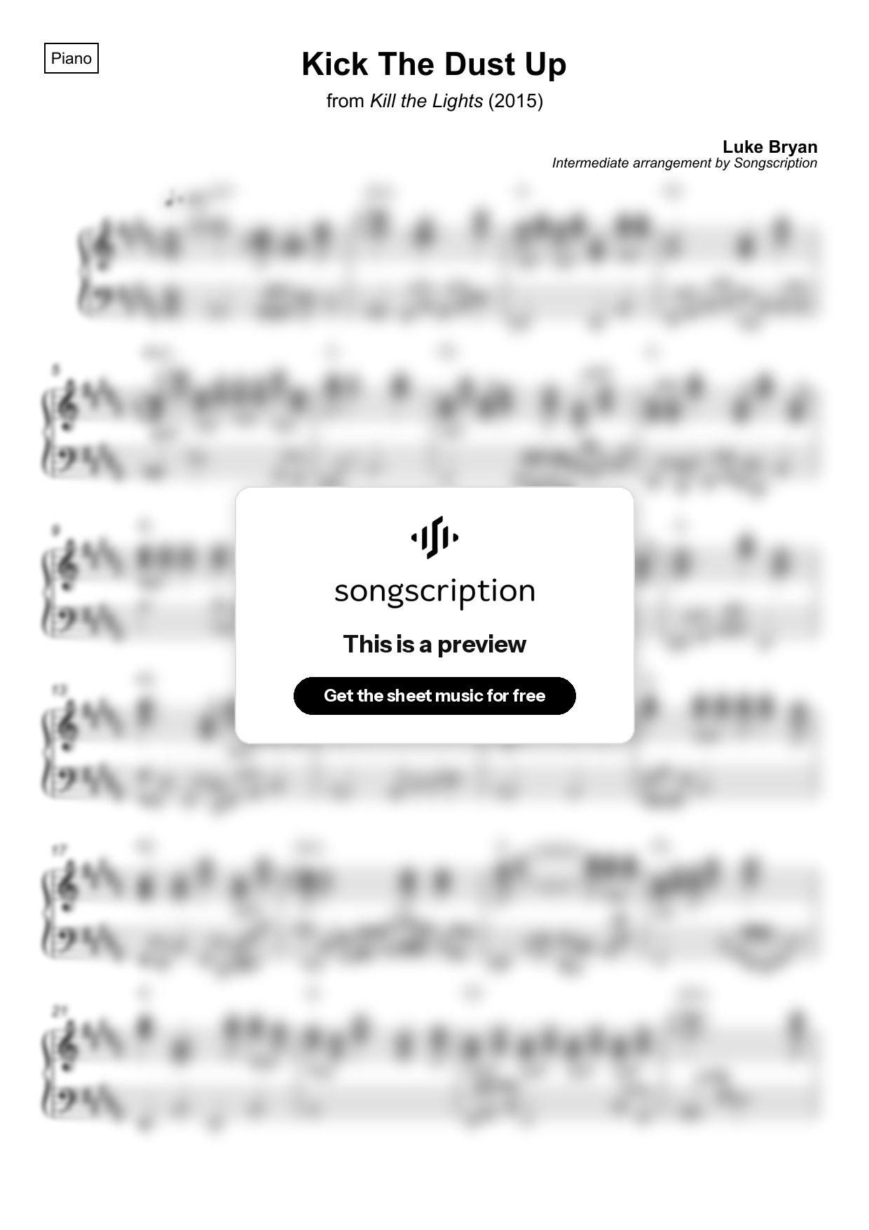 Intermediate Piano Sheet Music for "Kick The Dust Up" by Luke Bryan