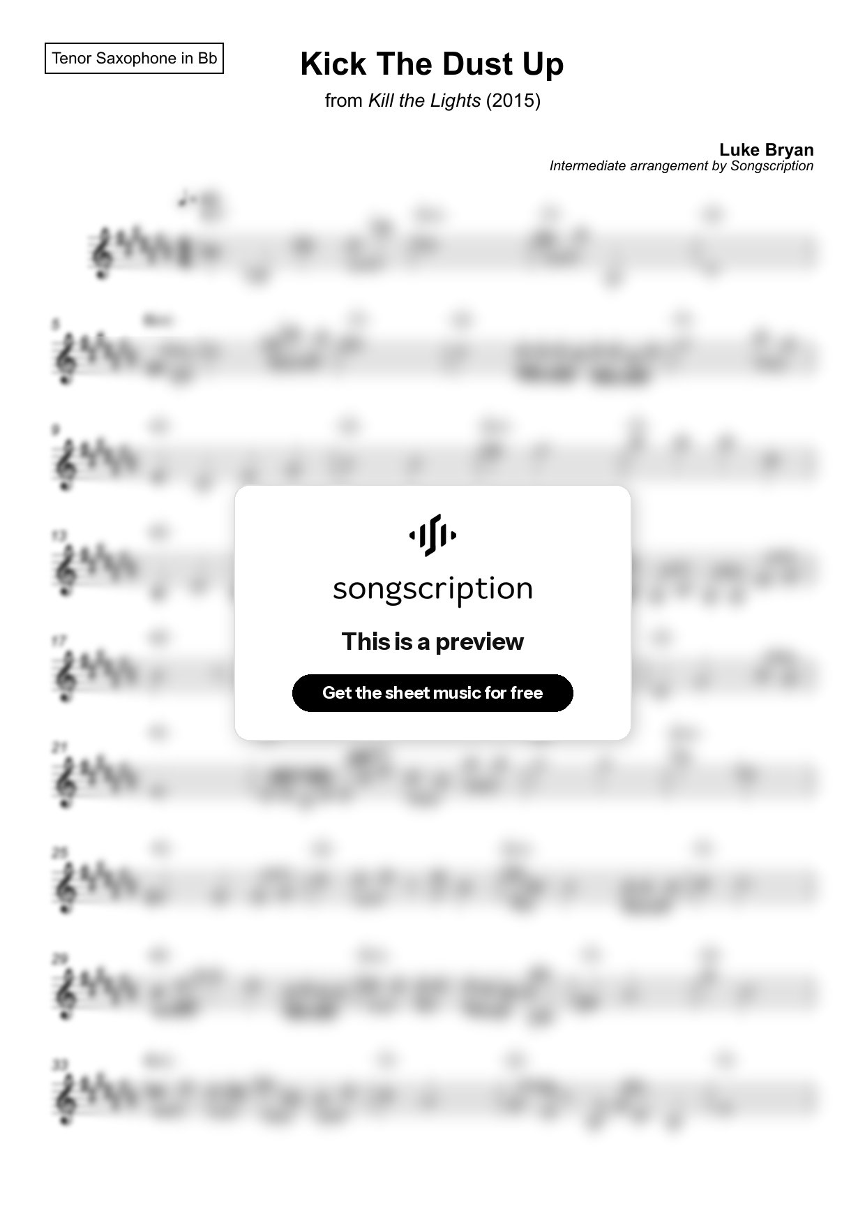 Intermediate Tenor Sax Sheet Music for "Kick The Dust Up" by Luke Bryan