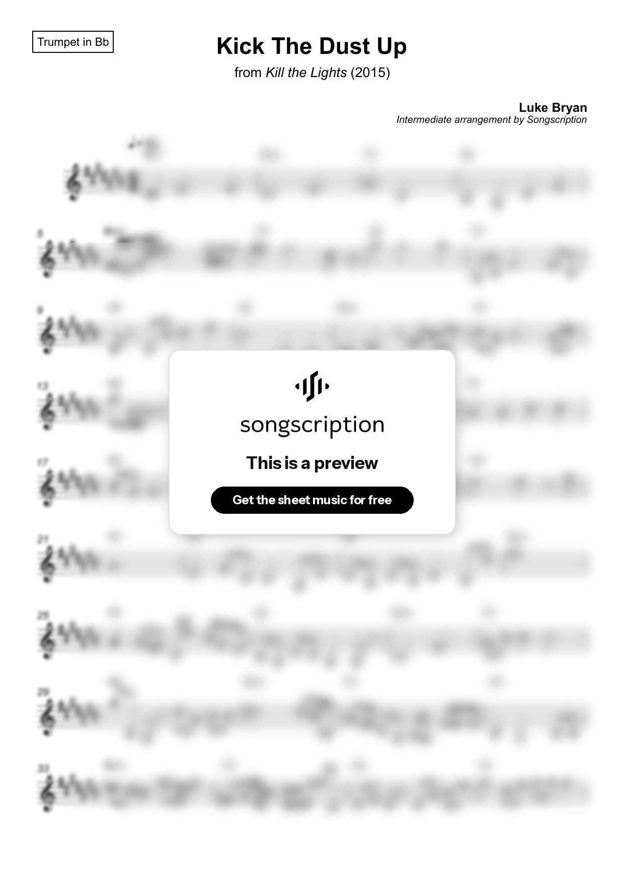 Intermediate Trumpet Sheet Music for "Kick The Dust Up" by Luke Bryan