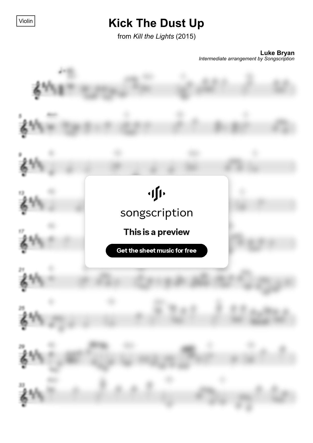 Intermediate Violin Sheet Music for "Kick The Dust Up" by Luke Bryan