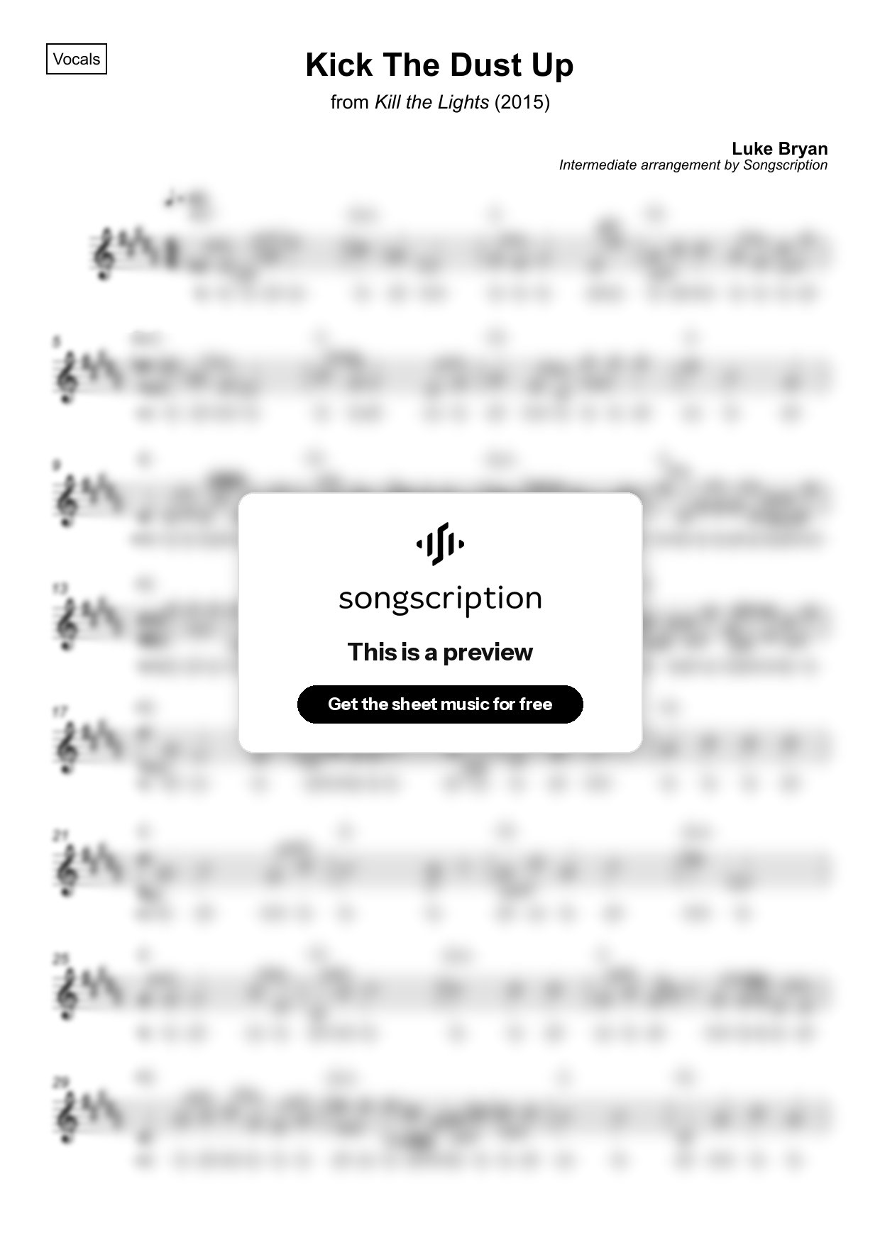 Intermediate Vocals Sheet Music for "Kick The Dust Up" by Luke Bryan