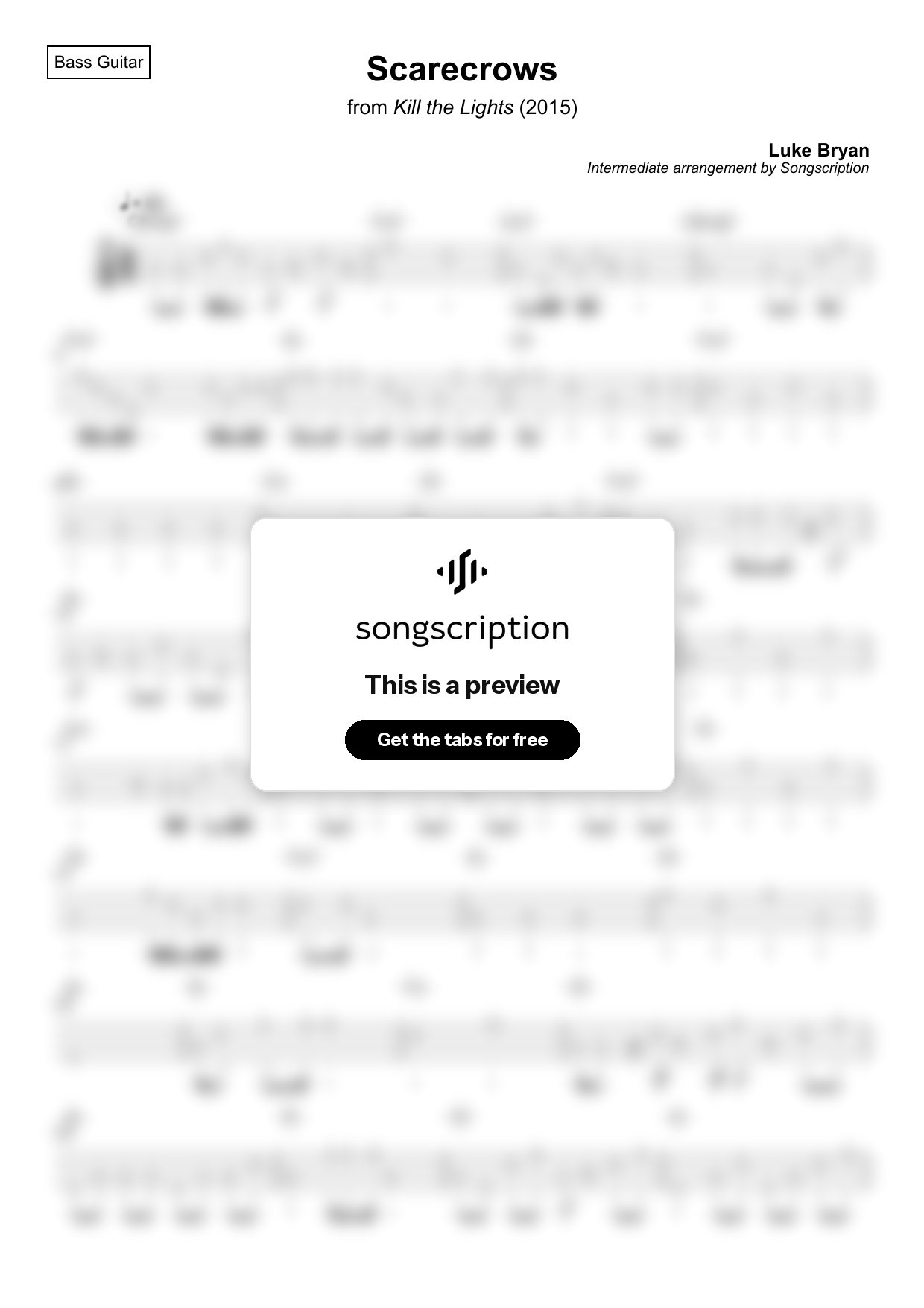 Intermediate Bass Guitar Tabs for "Scarecrows" by Luke Bryan