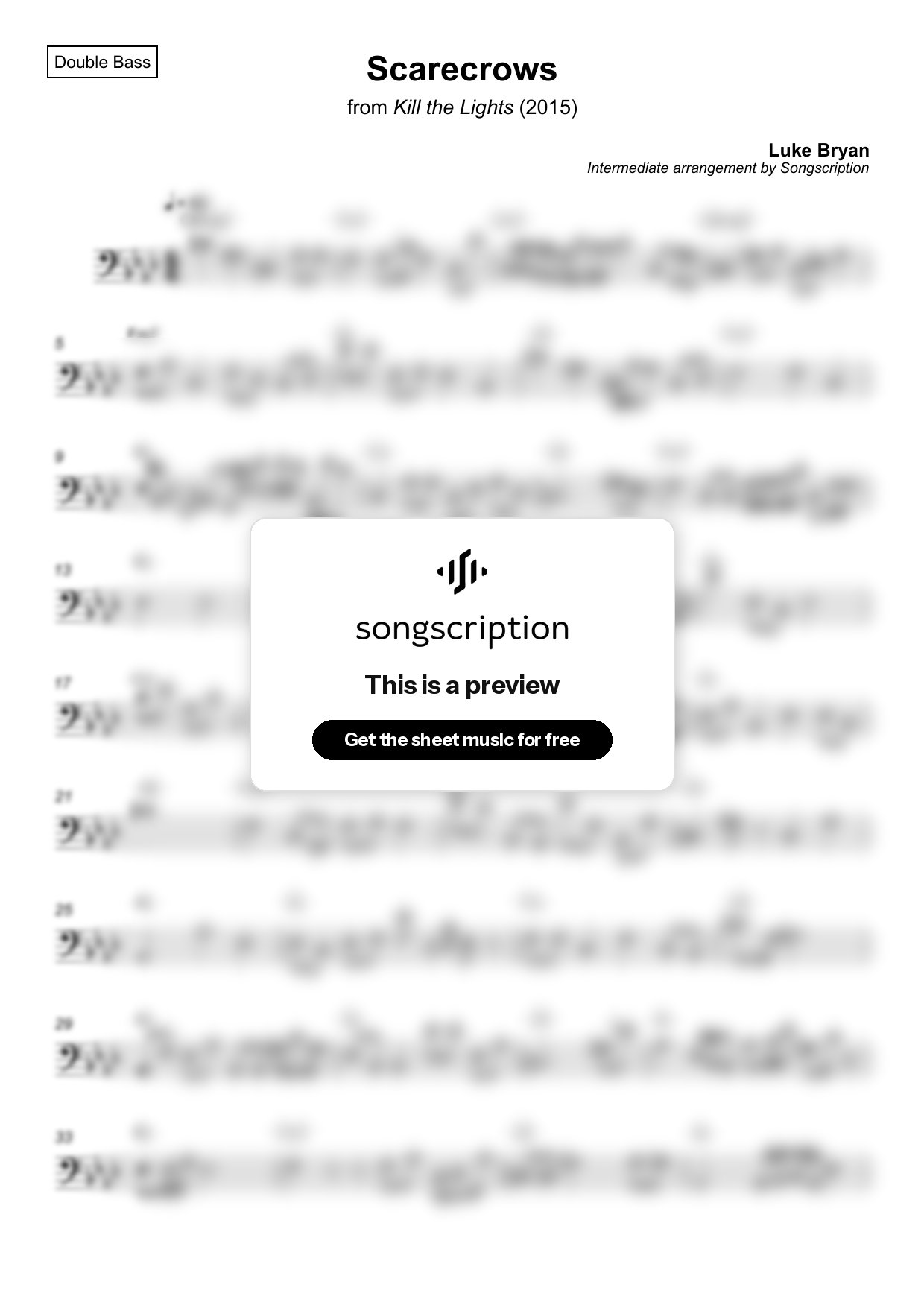 Intermediate Double Bass Sheet Music for "Scarecrows" by Luke Bryan