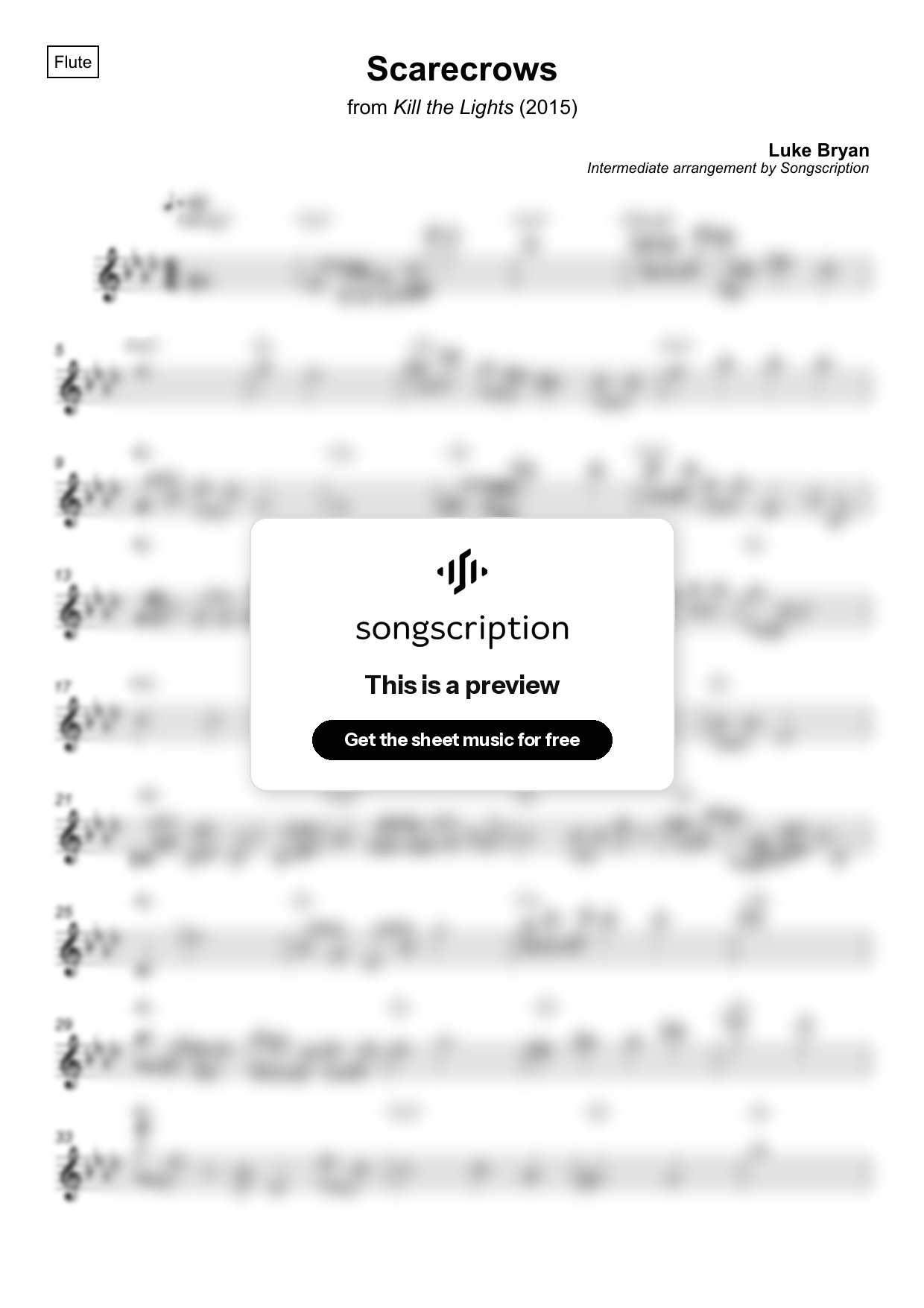 Intermediate Flute Sheet Music for "Scarecrows" by Luke Bryan