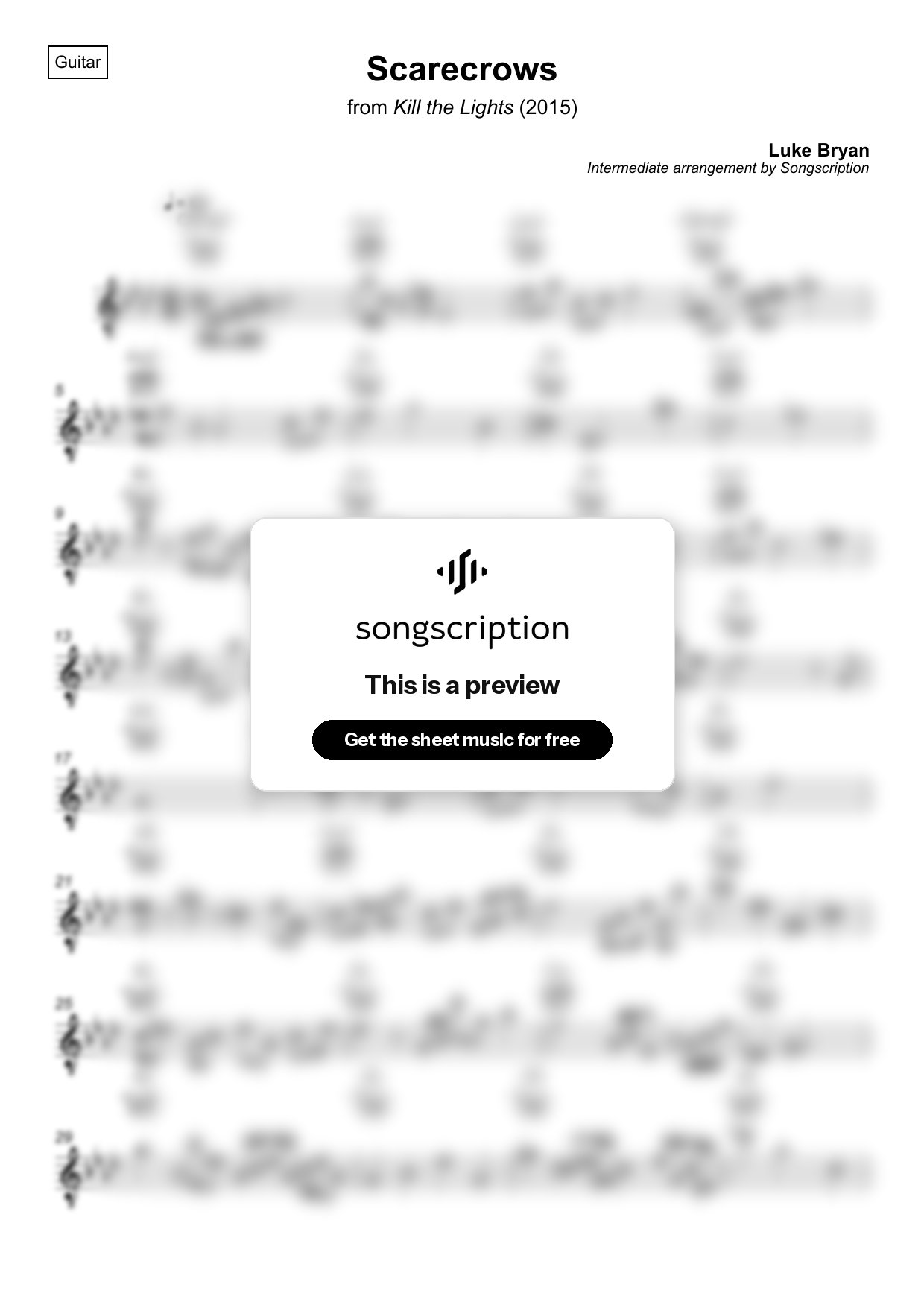 Intermediate Acoustic Guitar Sheet Music for "Scarecrows" by Luke Bryan