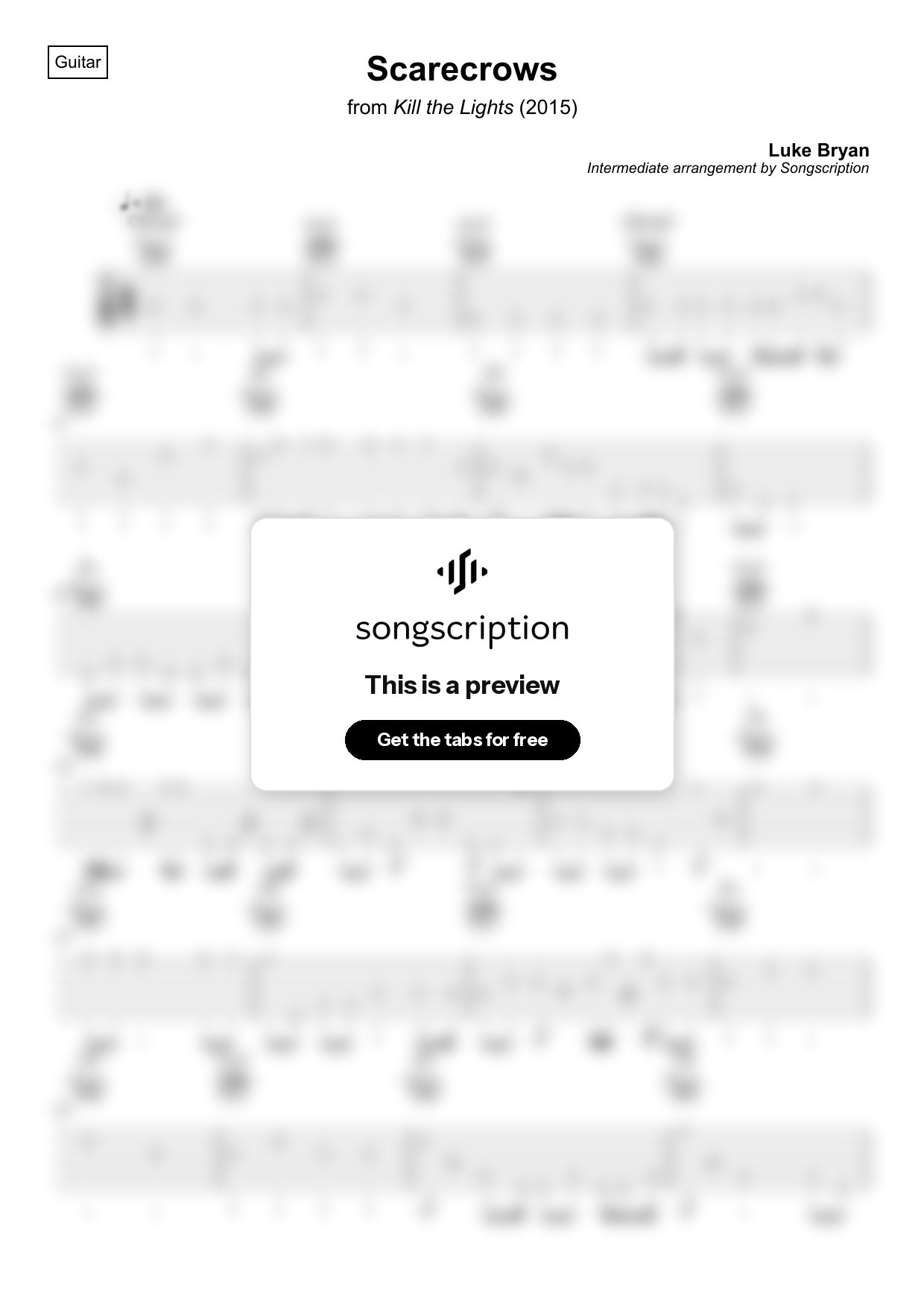 Intermediate Acoustic Guitar Tabs for "Scarecrows" by Luke Bryan