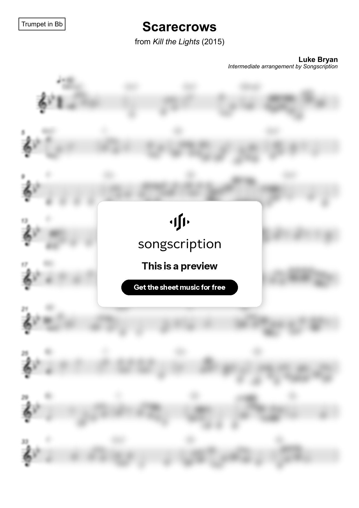 Intermediate Trumpet Sheet Music for "Scarecrows" by Luke Bryan