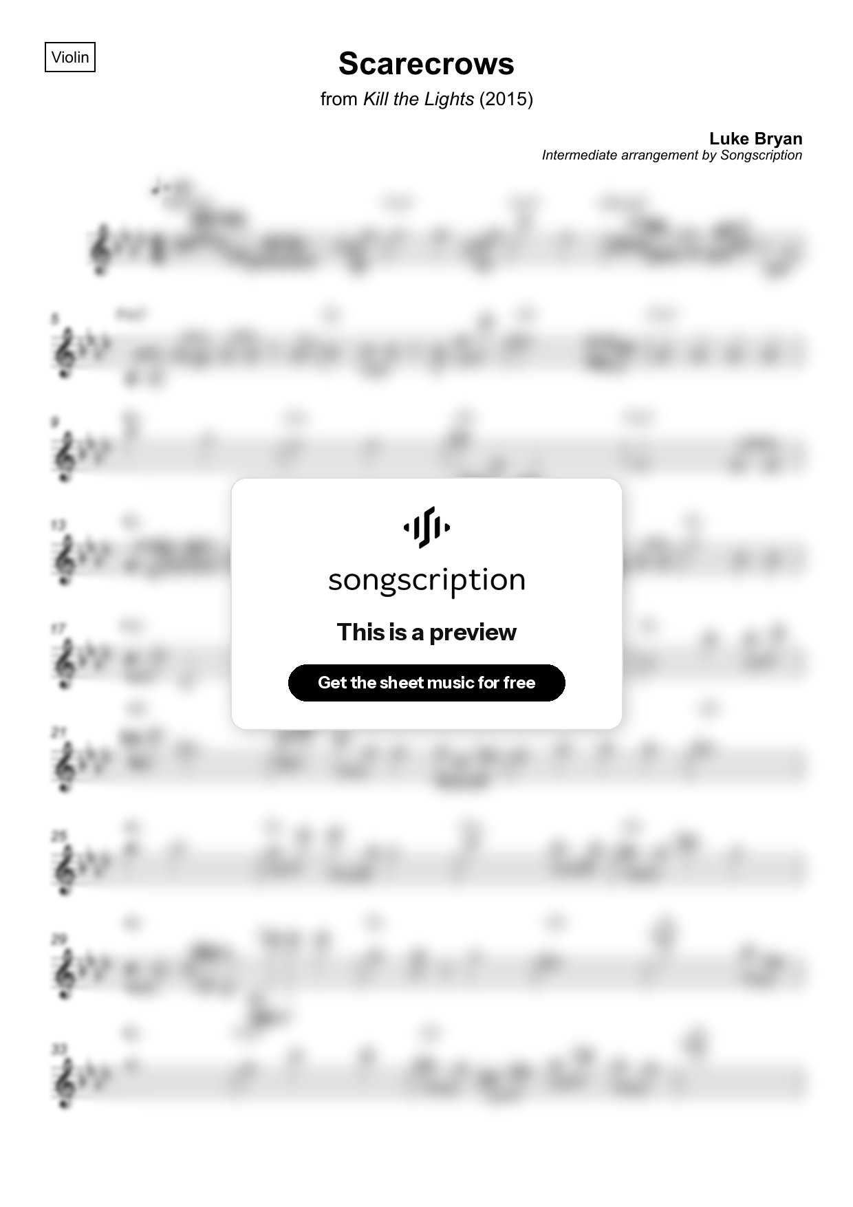 Intermediate Violin Sheet Music for "Scarecrows" by Luke Bryan