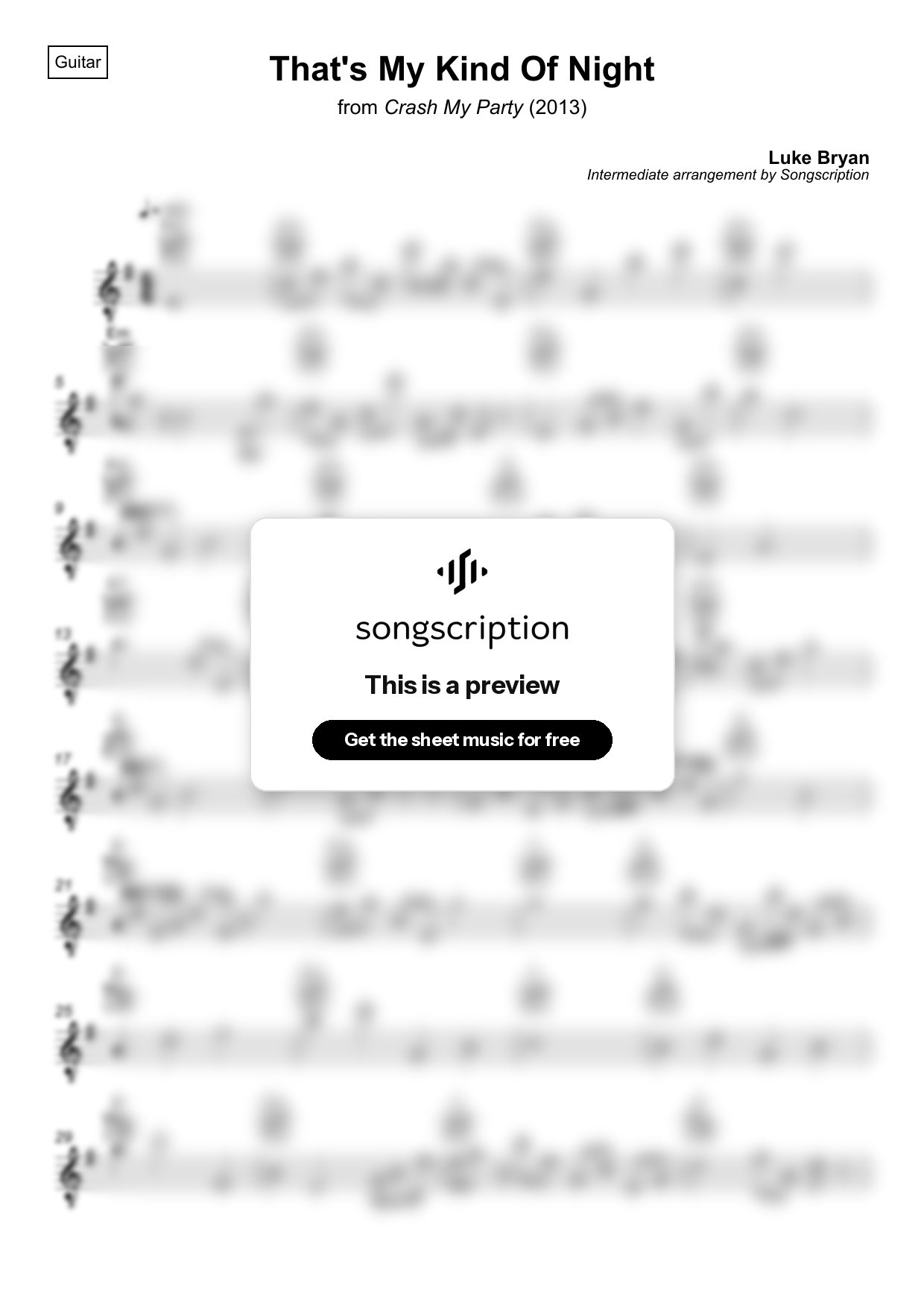 Intermediate Acoustic Guitar Sheet Music for "That's My Kind Of Night" by Luke Bryan