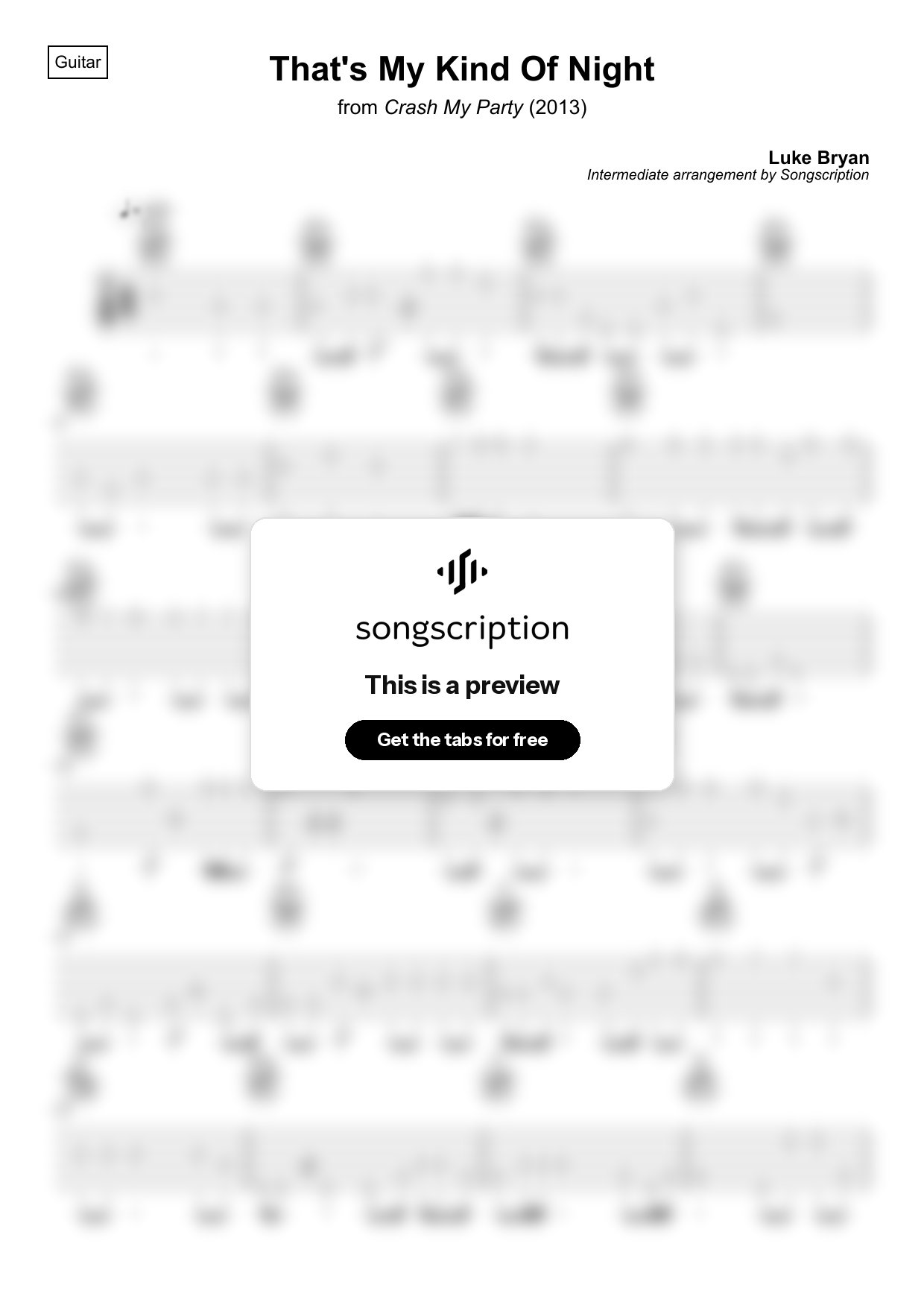 Intermediate Acoustic Guitar Tabs for "That's My Kind Of Night" by Luke Bryan
