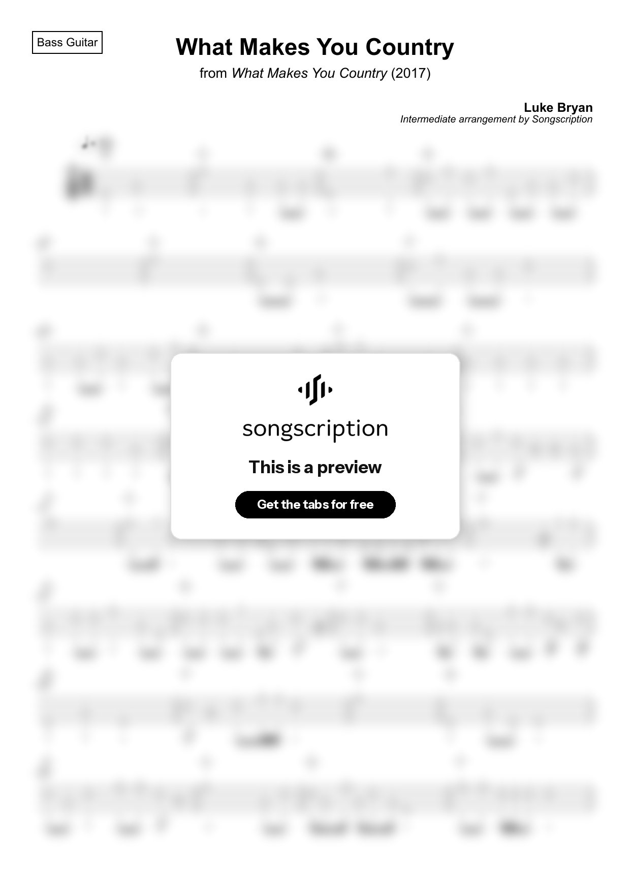 Intermediate Bass Guitar Tabs for "What Makes You Country" by Luke Bryan