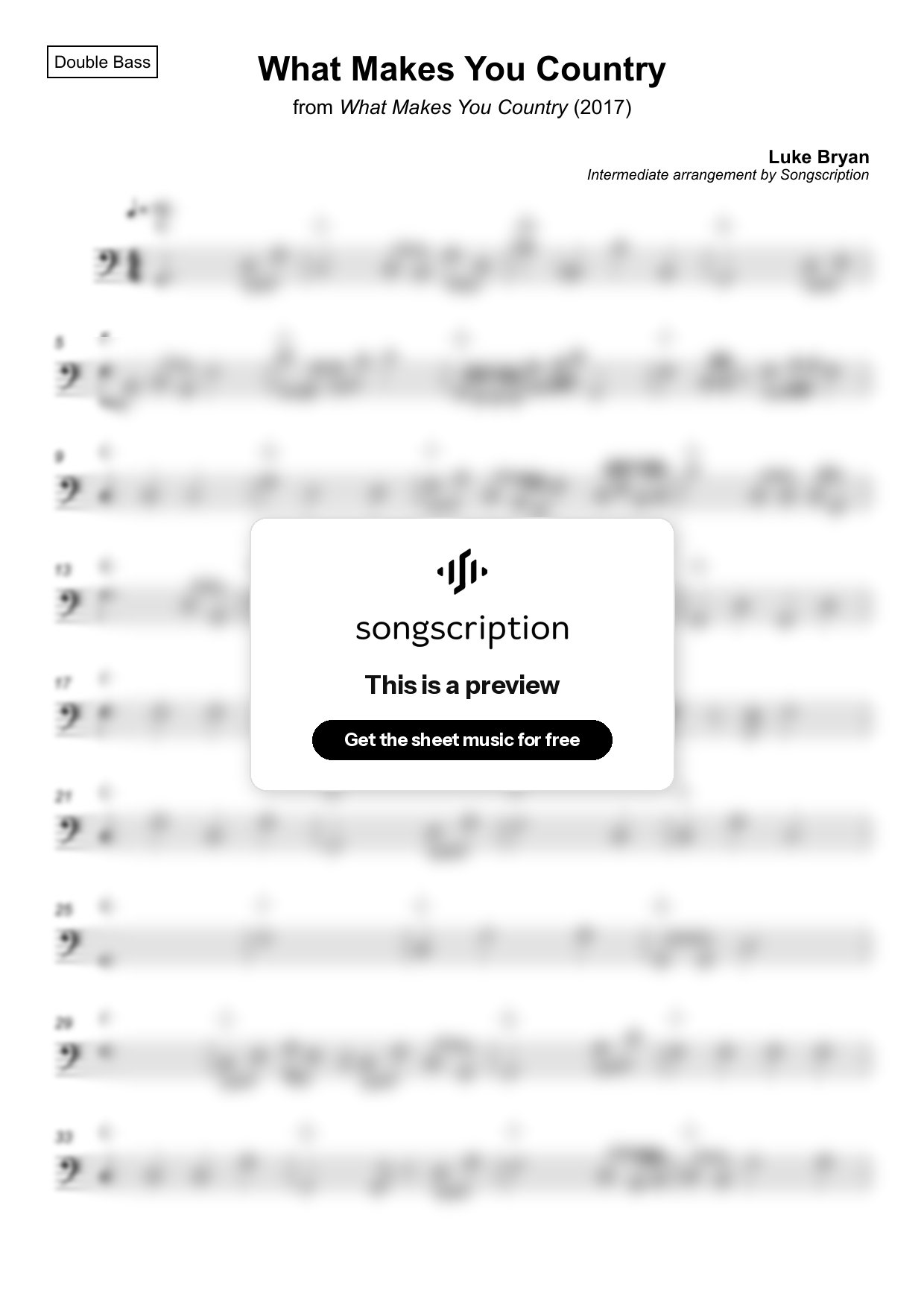 Intermediate Double Bass Sheet Music for "What Makes You Country" by Luke Bryan