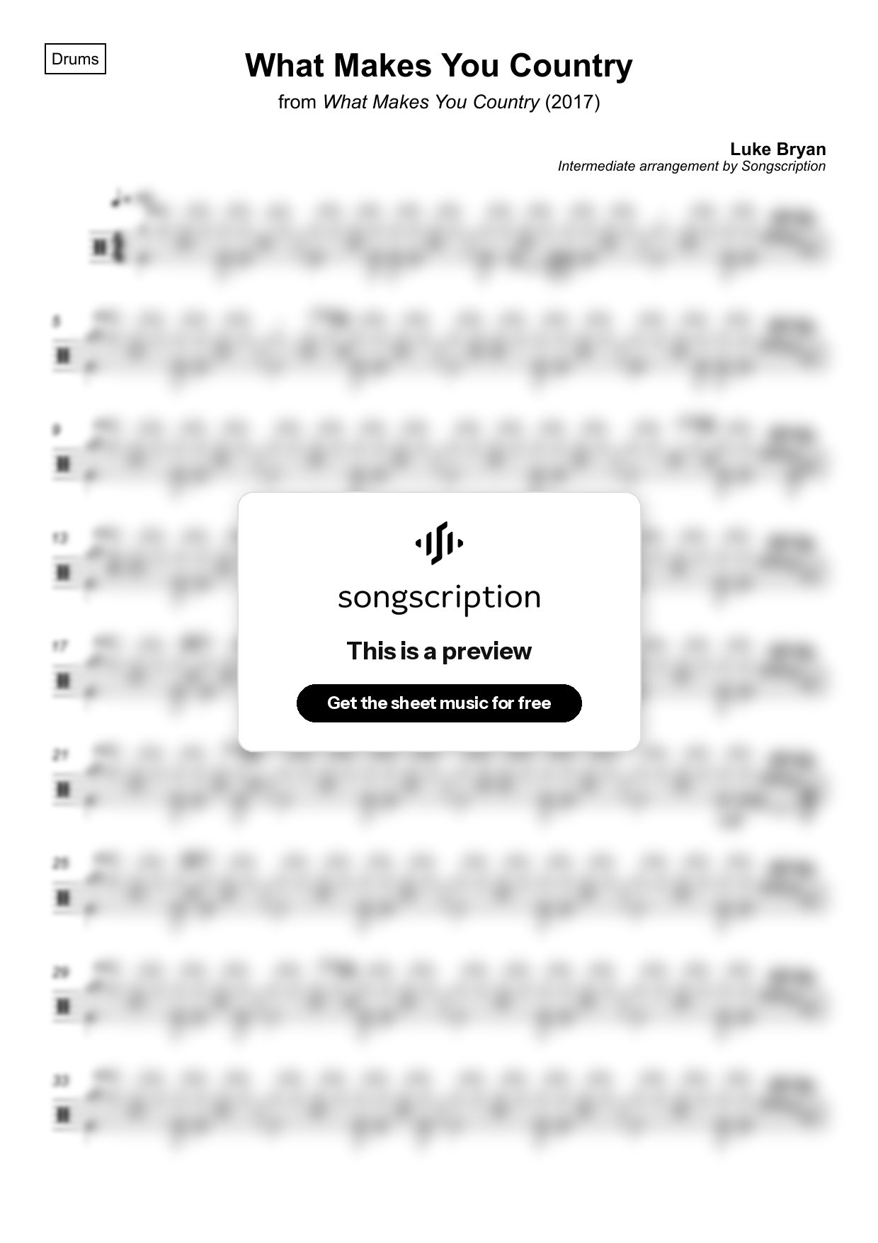 Intermediate Drums Sheet Music for "What Makes You Country" by Luke Bryan