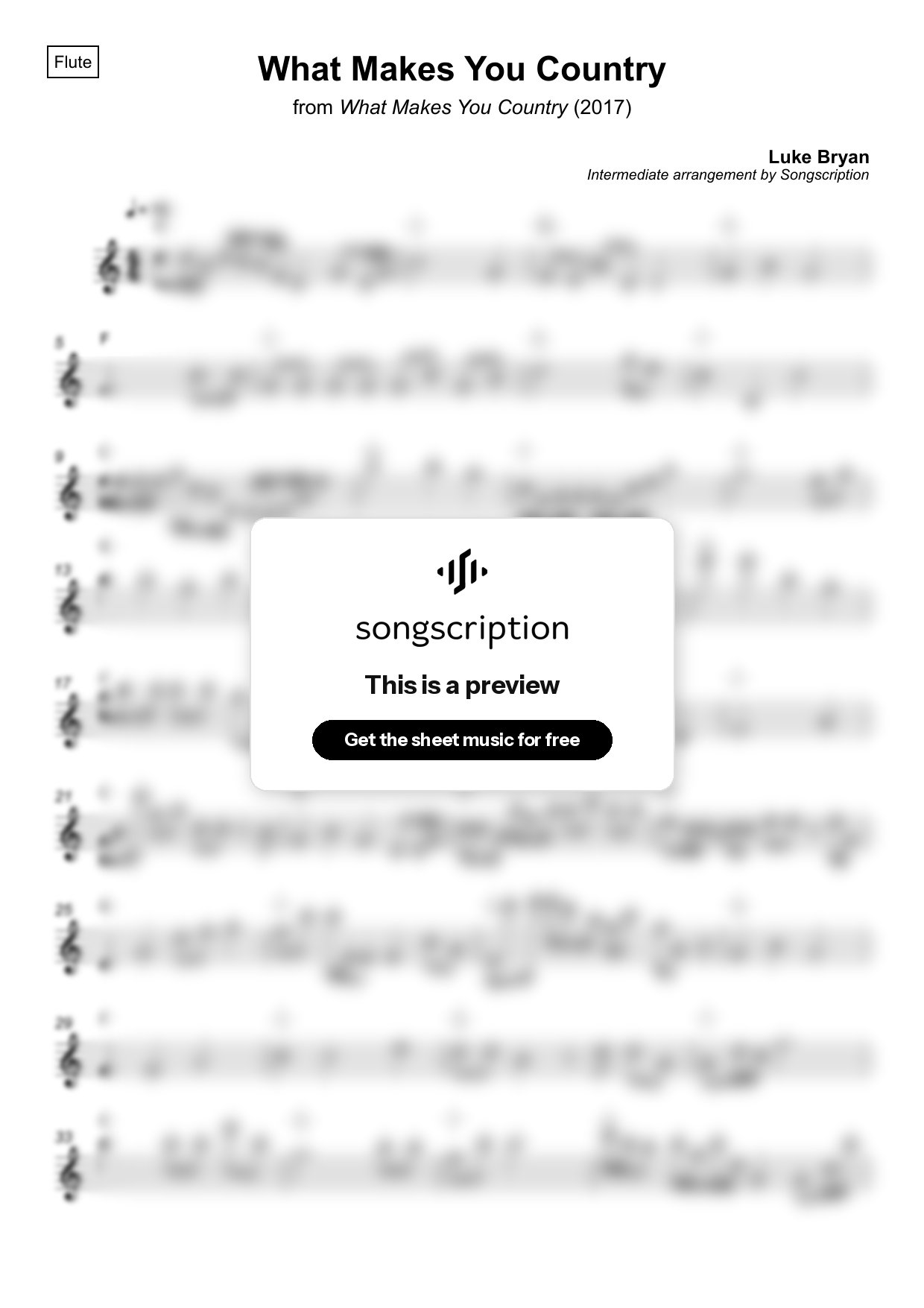 Intermediate Flute Sheet Music for "What Makes You Country" by Luke Bryan