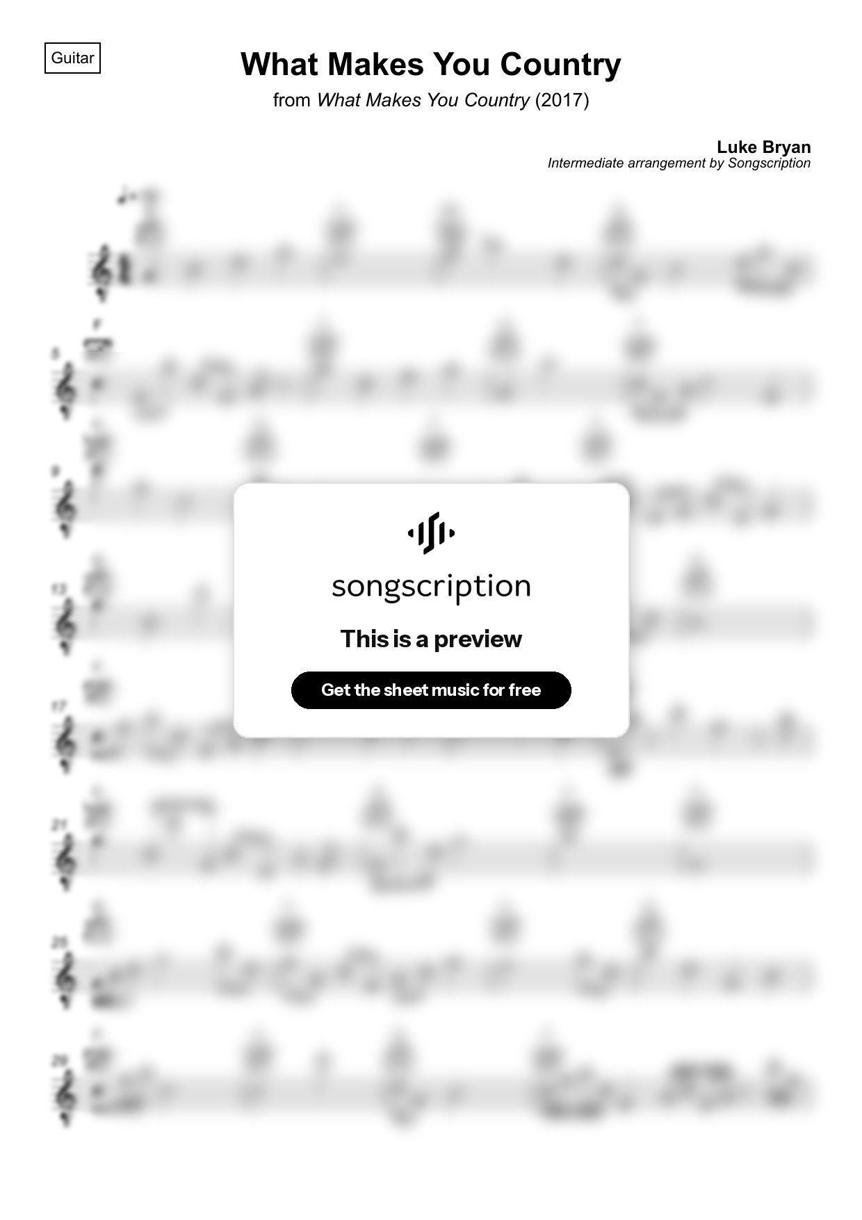 Intermediate Acoustic Guitar Sheet Music for "What Makes You Country" by Luke Bryan