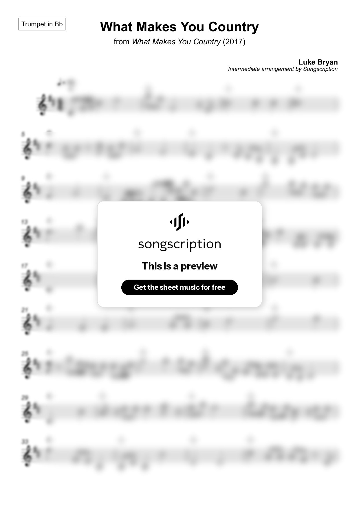 Intermediate Trumpet Sheet Music for "What Makes You Country" by Luke Bryan