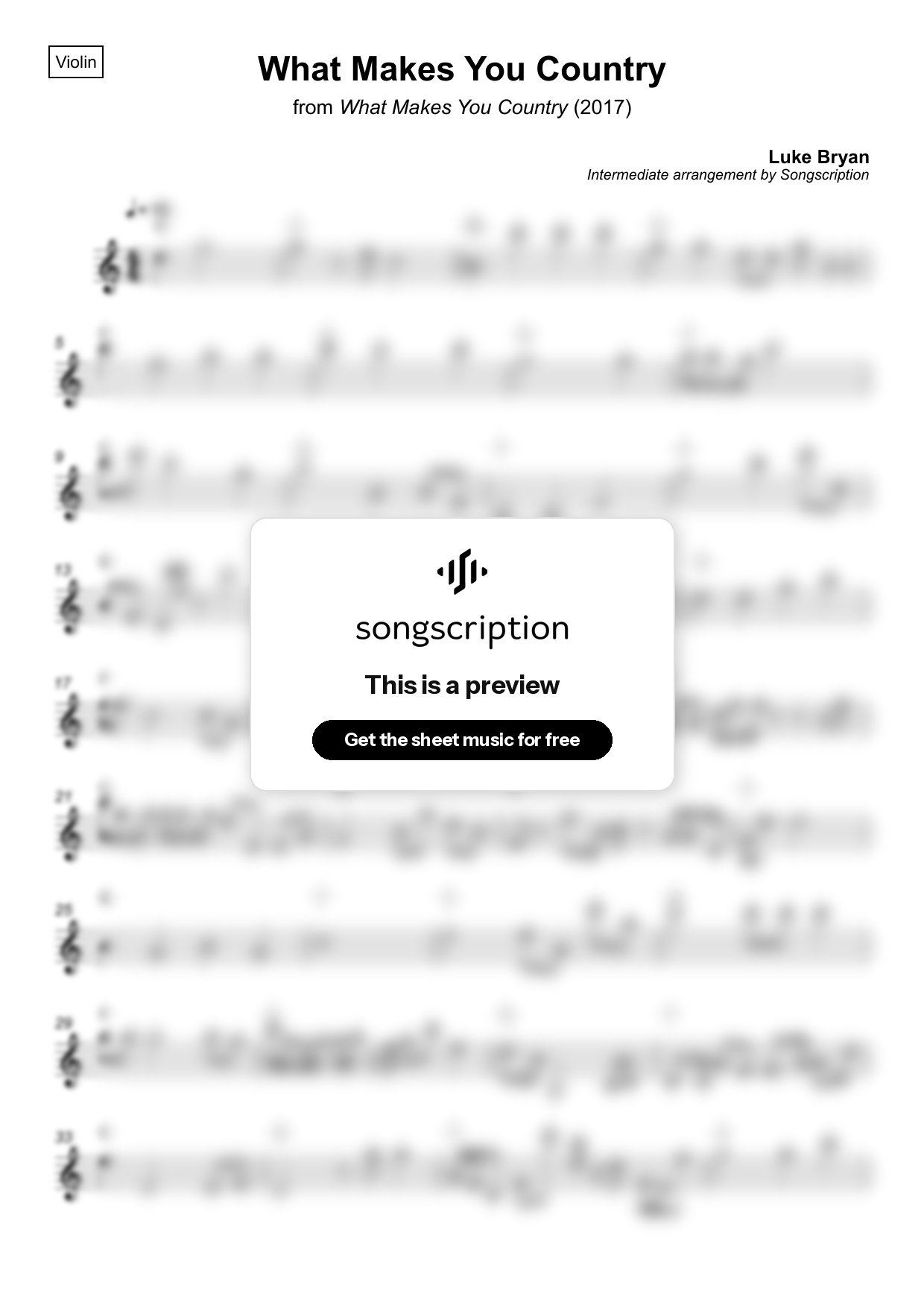 Intermediate Violin Sheet Music for "What Makes You Country" by Luke Bryan