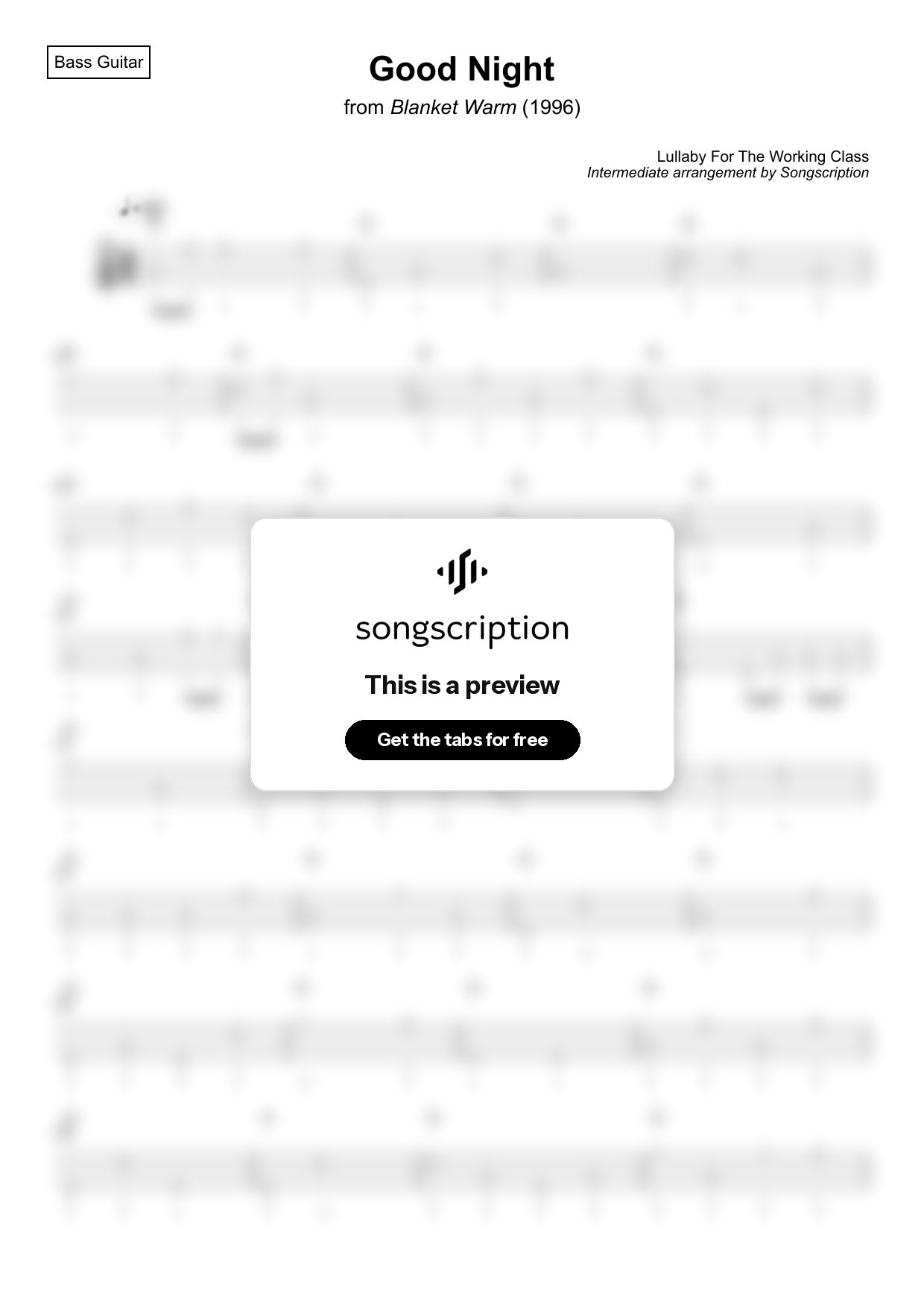 Intermediate Bass Guitar Tabs for "Good Night" by Lullaby For The Working Class