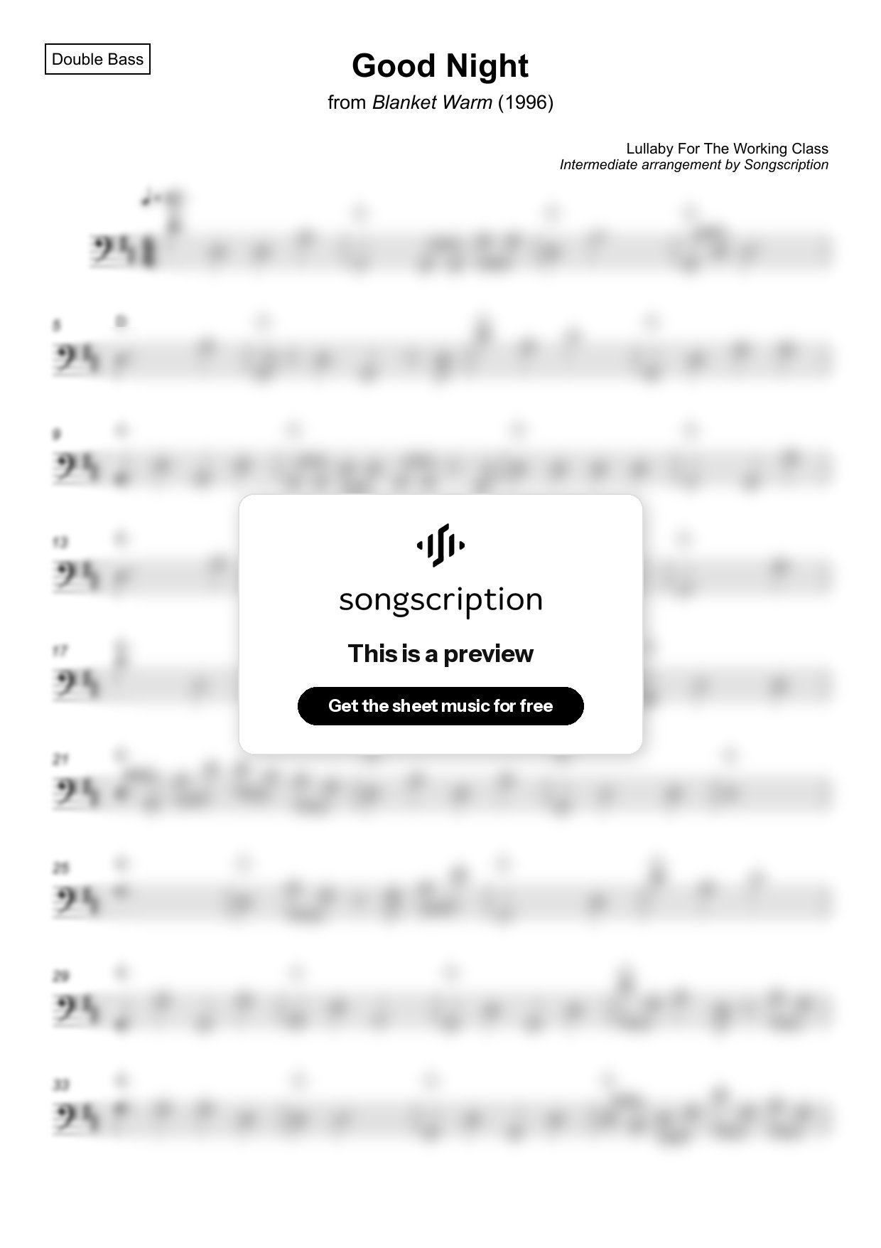 Intermediate Double Bass Sheet Music for "Good Night" by Lullaby For The Working Class