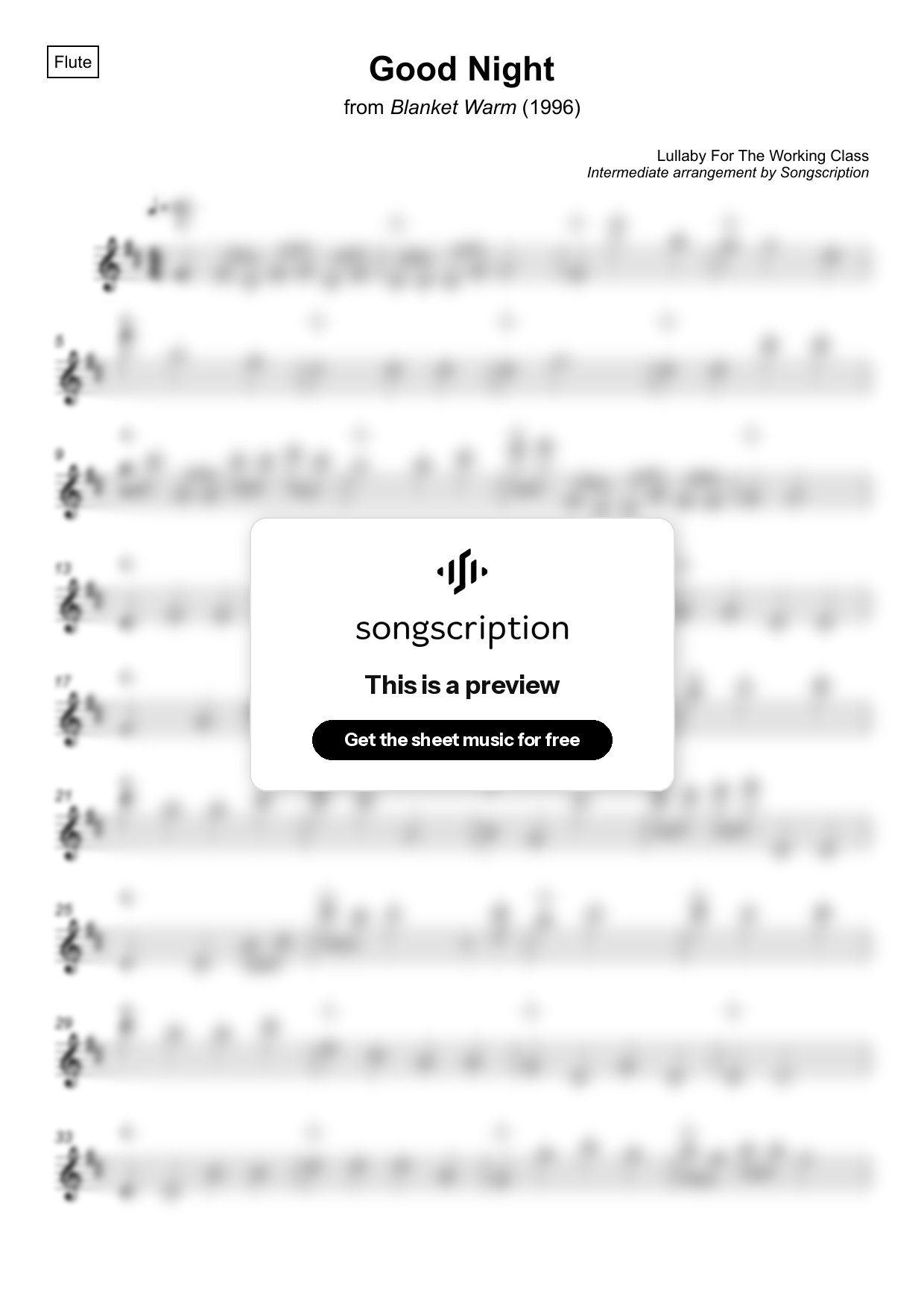 Intermediate Flute Sheet Music for "Good Night" by Lullaby For The Working Class