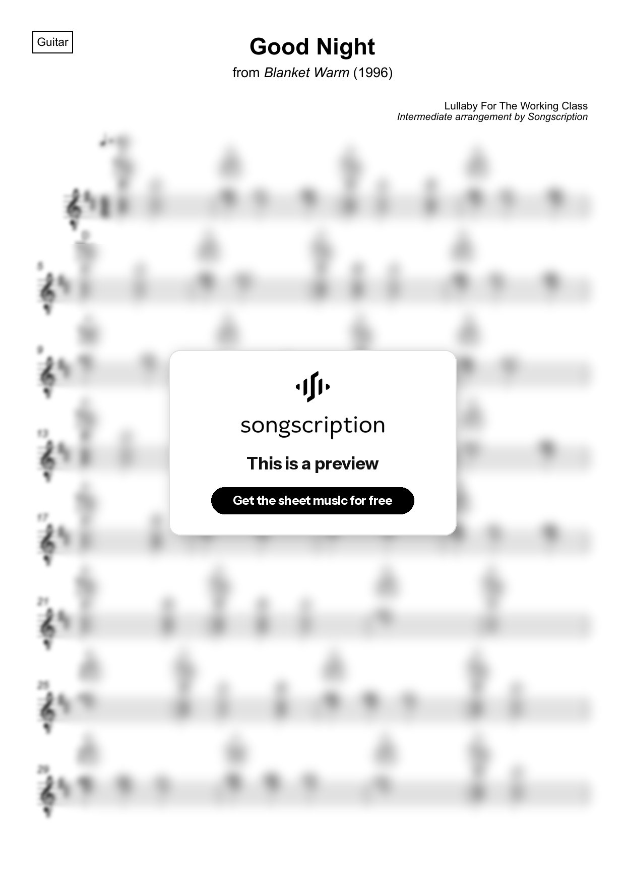 Intermediate Acoustic Guitar Sheet Music for "Good Night" by Lullaby For The Working Class